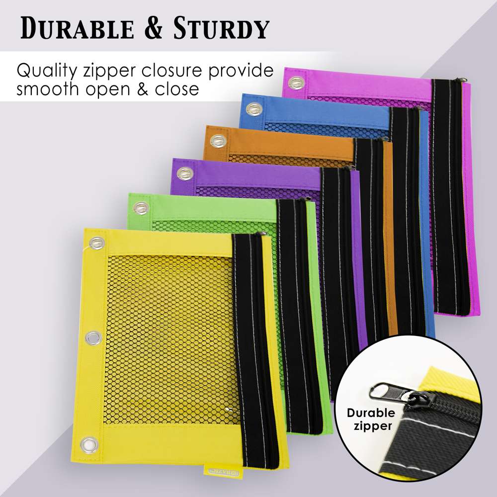 Bright Color 3-Ring Pencil Pouch w/ Mesh Window