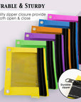 Bright Color 3-Ring Pencil Pouch w/ Mesh Window