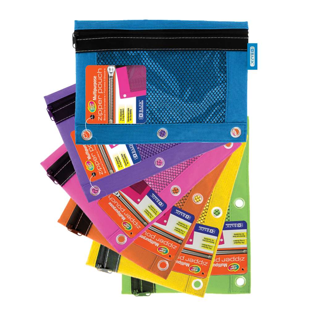 Bright Color 3-Ring Pencil Pouch w/ Mesh Window