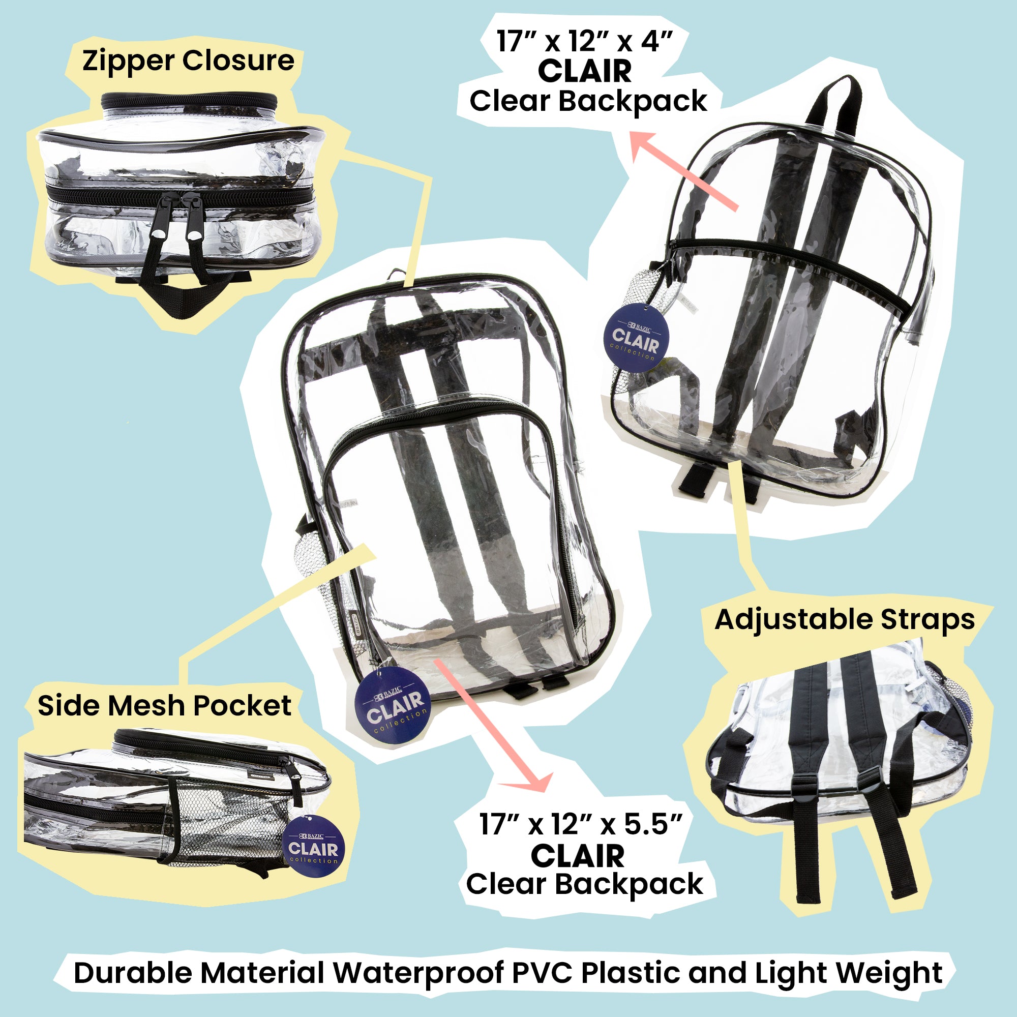 Clair Clear Backpack, 17 in, Stadium Book Bag