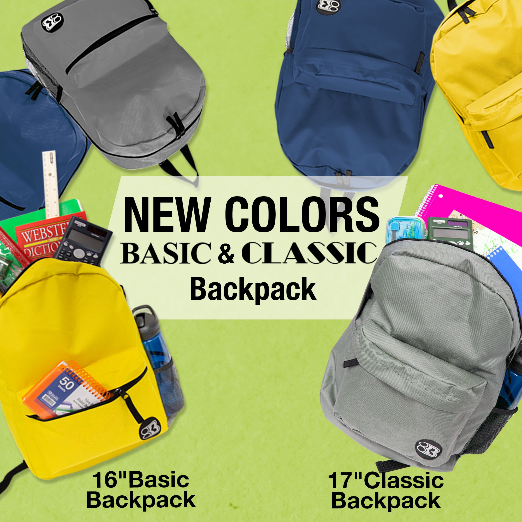 Gray Basic School Backpack, 16 Inch Book Bag, Travel Work
