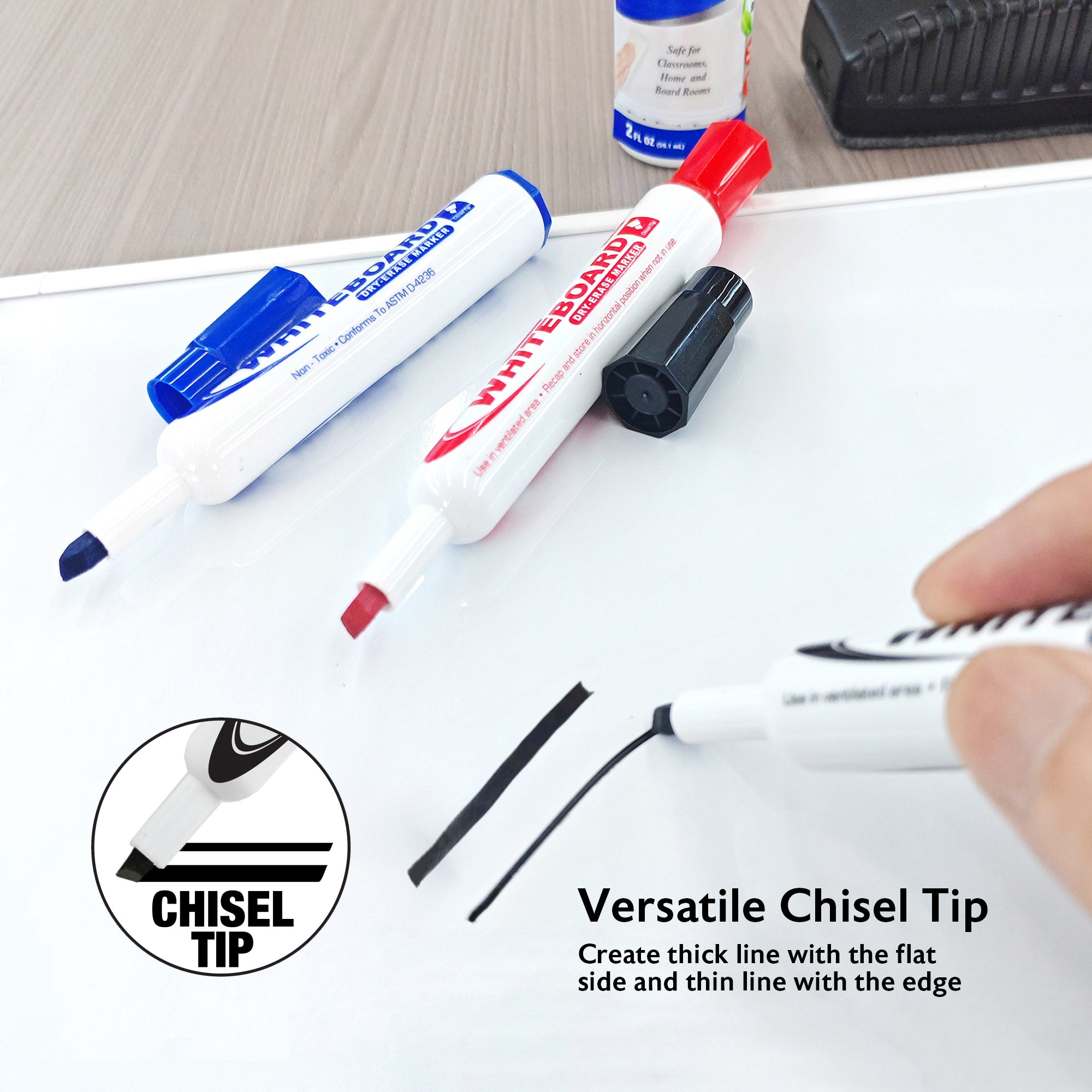 Red, Blue, Black Dry Erase Markers, Chisel Tip, 5 Count