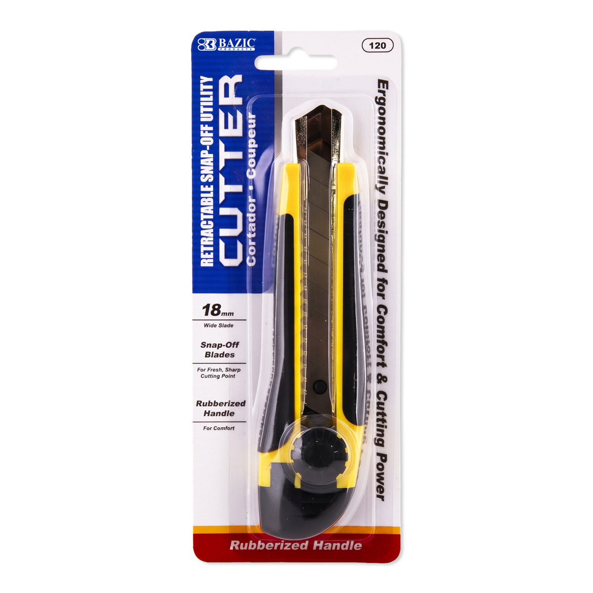 18 mm Steel-Top Snap-Off Utility Knife, Rubberized Grip