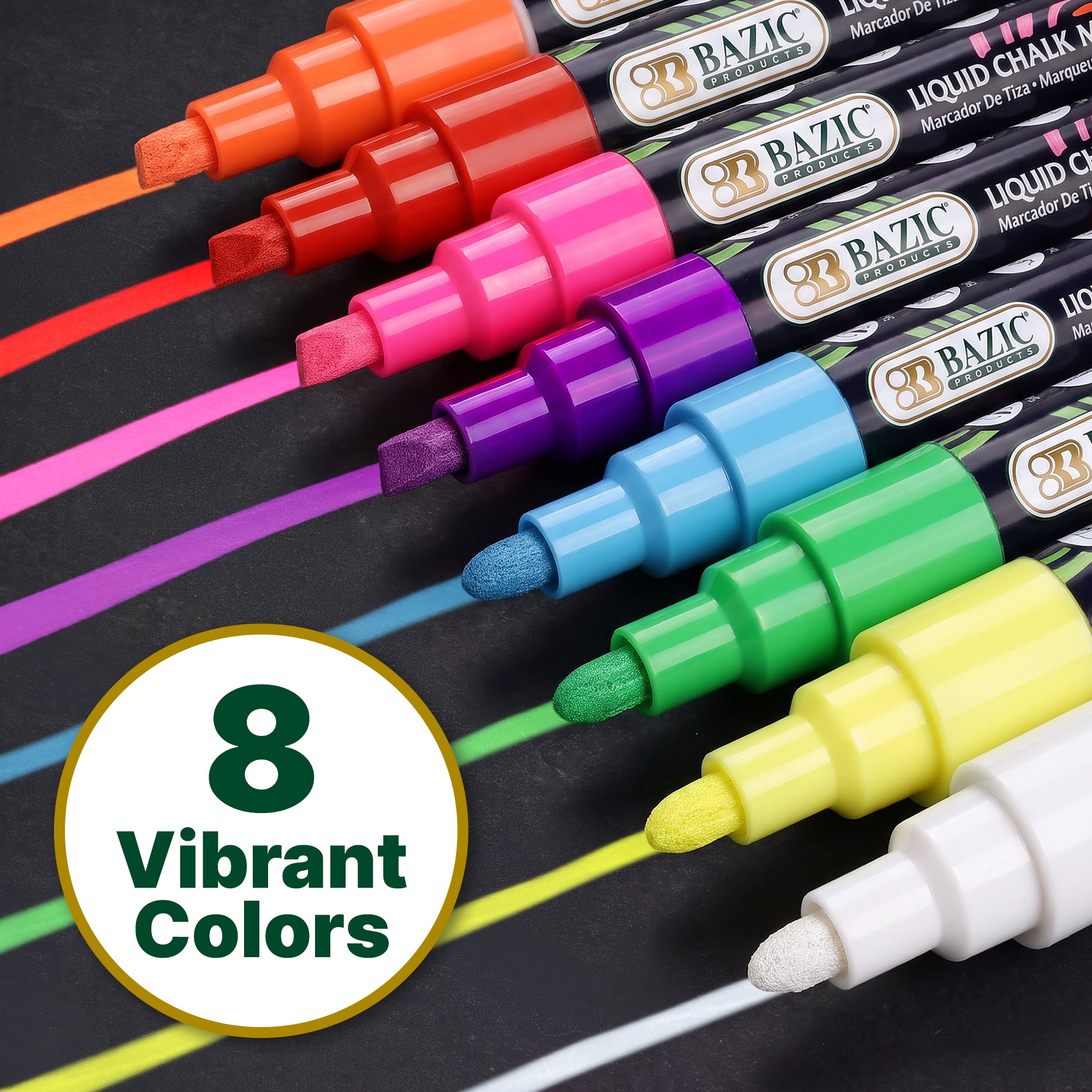 Liquid Chalk Markers, Reversible Tip, 8 Colors, Wet-Erase