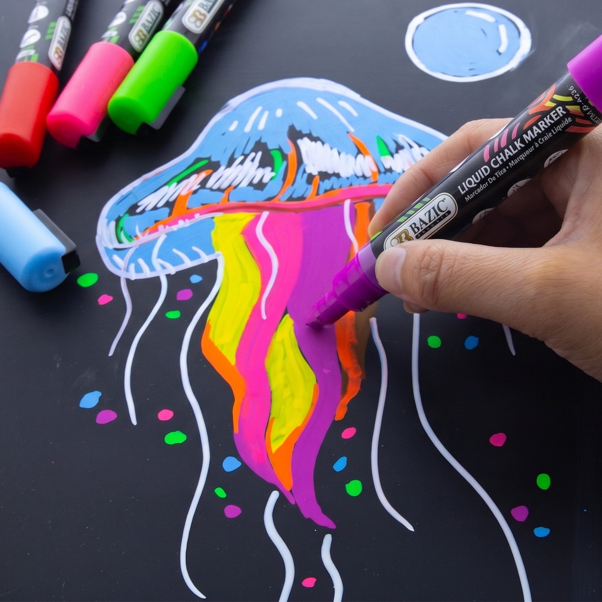 Liquid Chalk Markers, Reversible Tip, 8 Colors, Wet-Erase