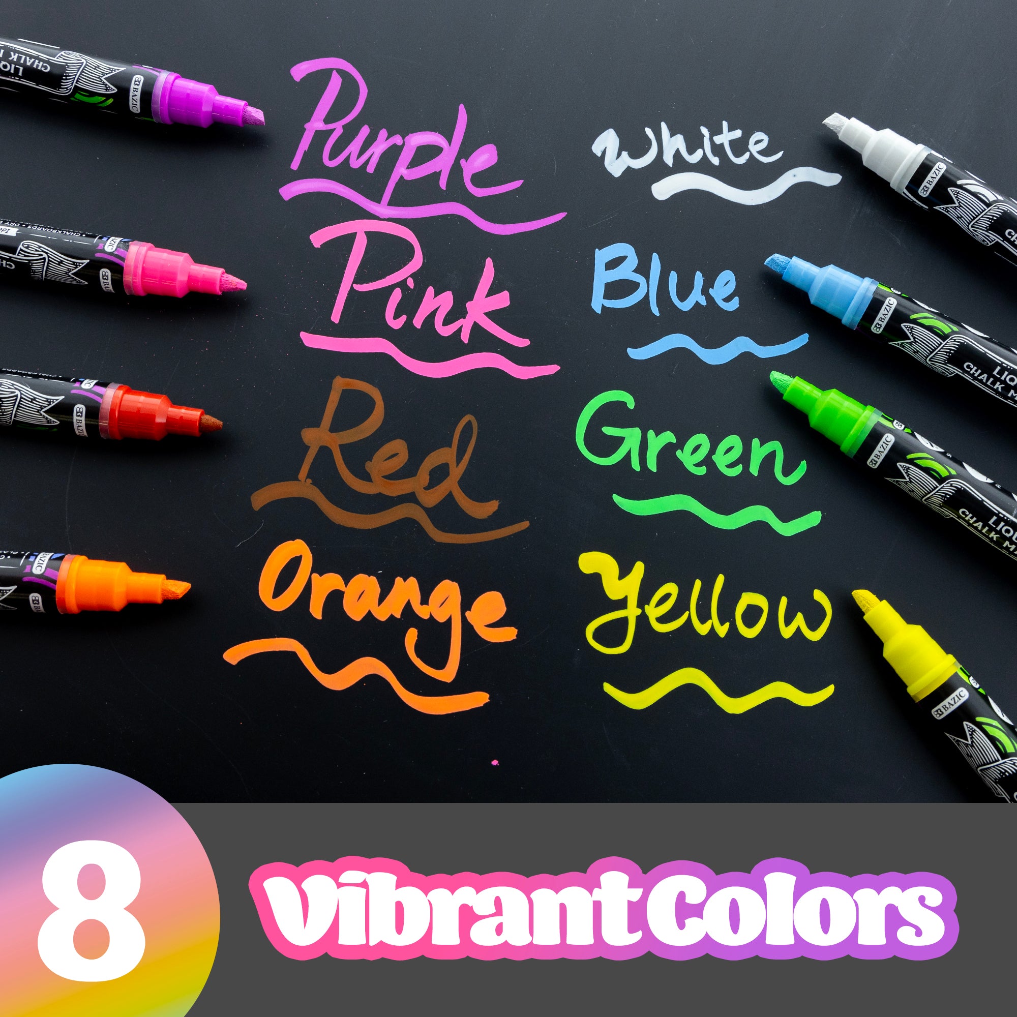Assorted Liquid Chalk Markers, Reversible Tip, 8 Count