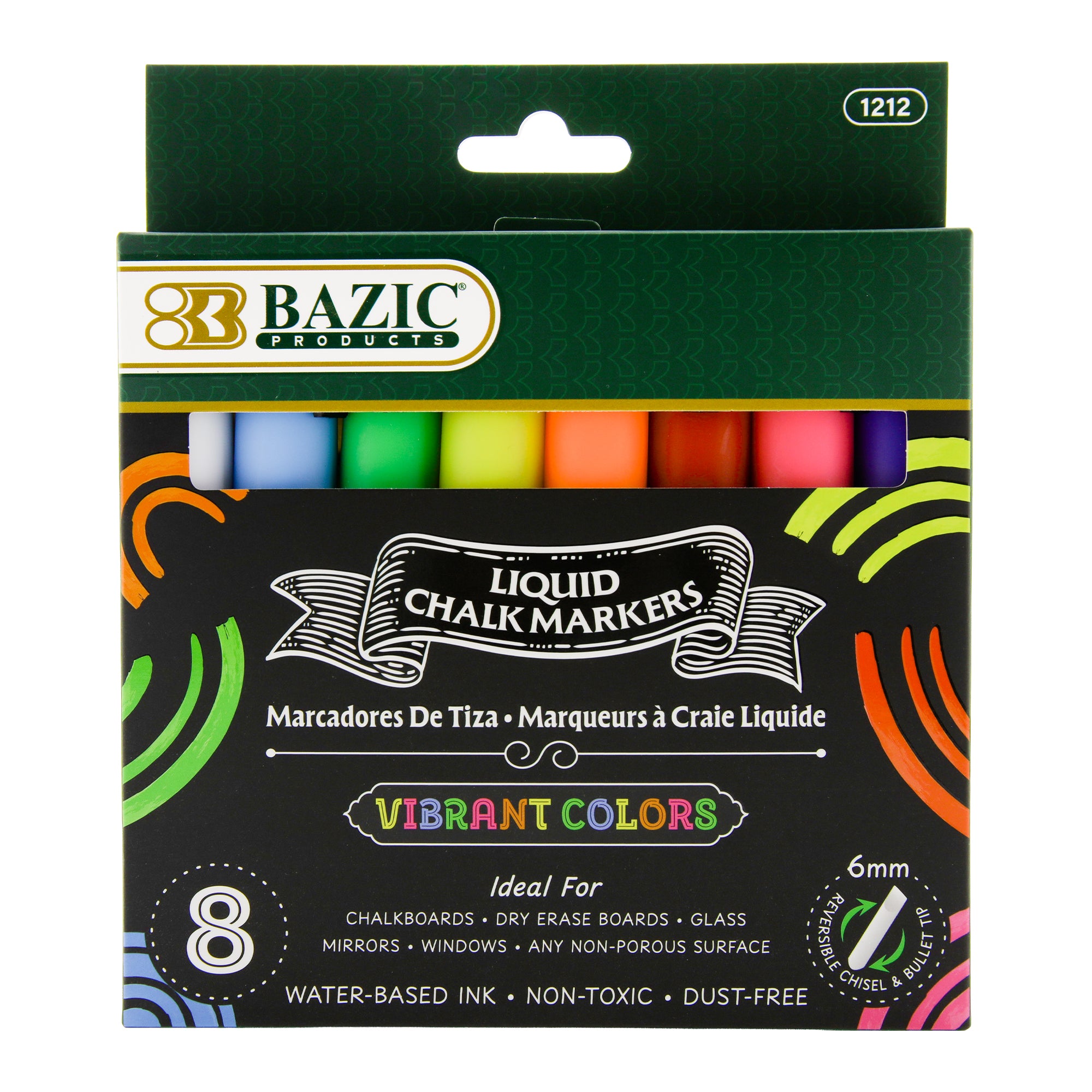 Liquid Chalk Markers, Reversible Tip, 8 Colors, Wet-Erase