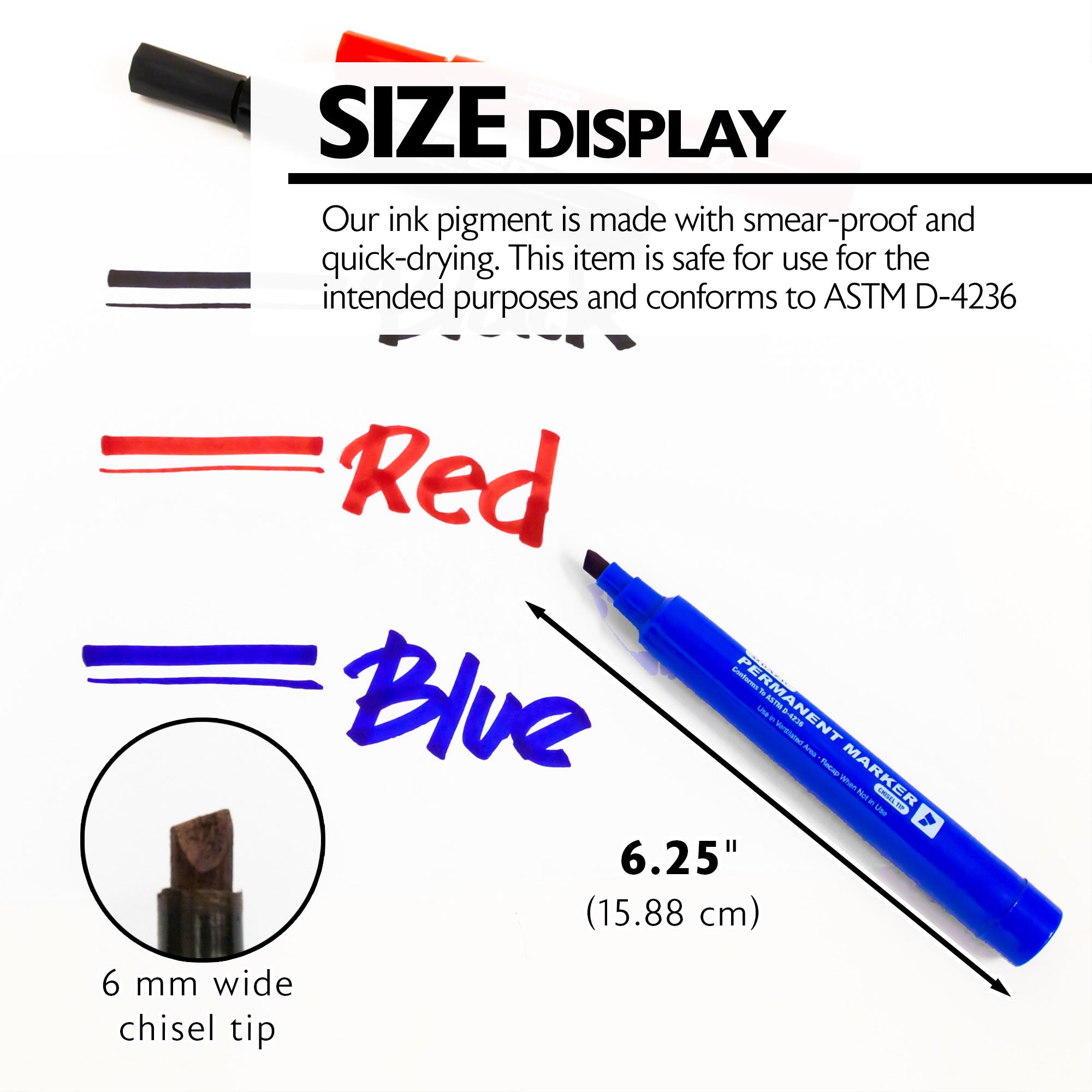 Assorted Permanent Markers, Chisel Tip, 3 Count