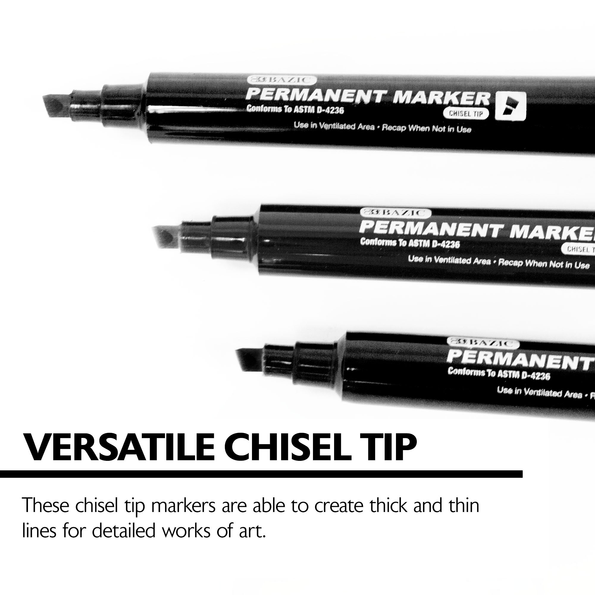 Black Permanent Markers, Chisel Tip, 3 Count, Bold Line