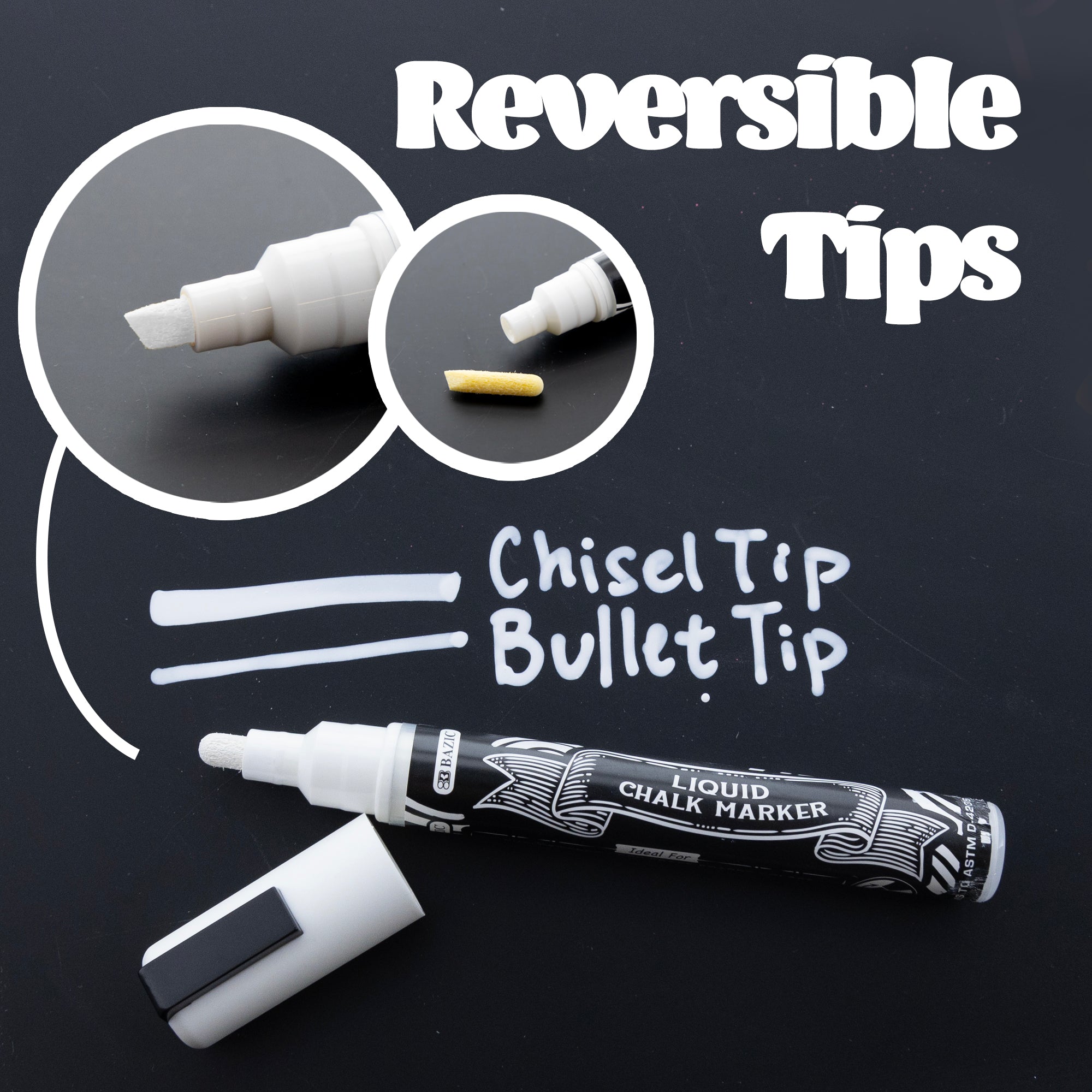 White Liquid Chalk Markers, Reversible Tip, 1 Count