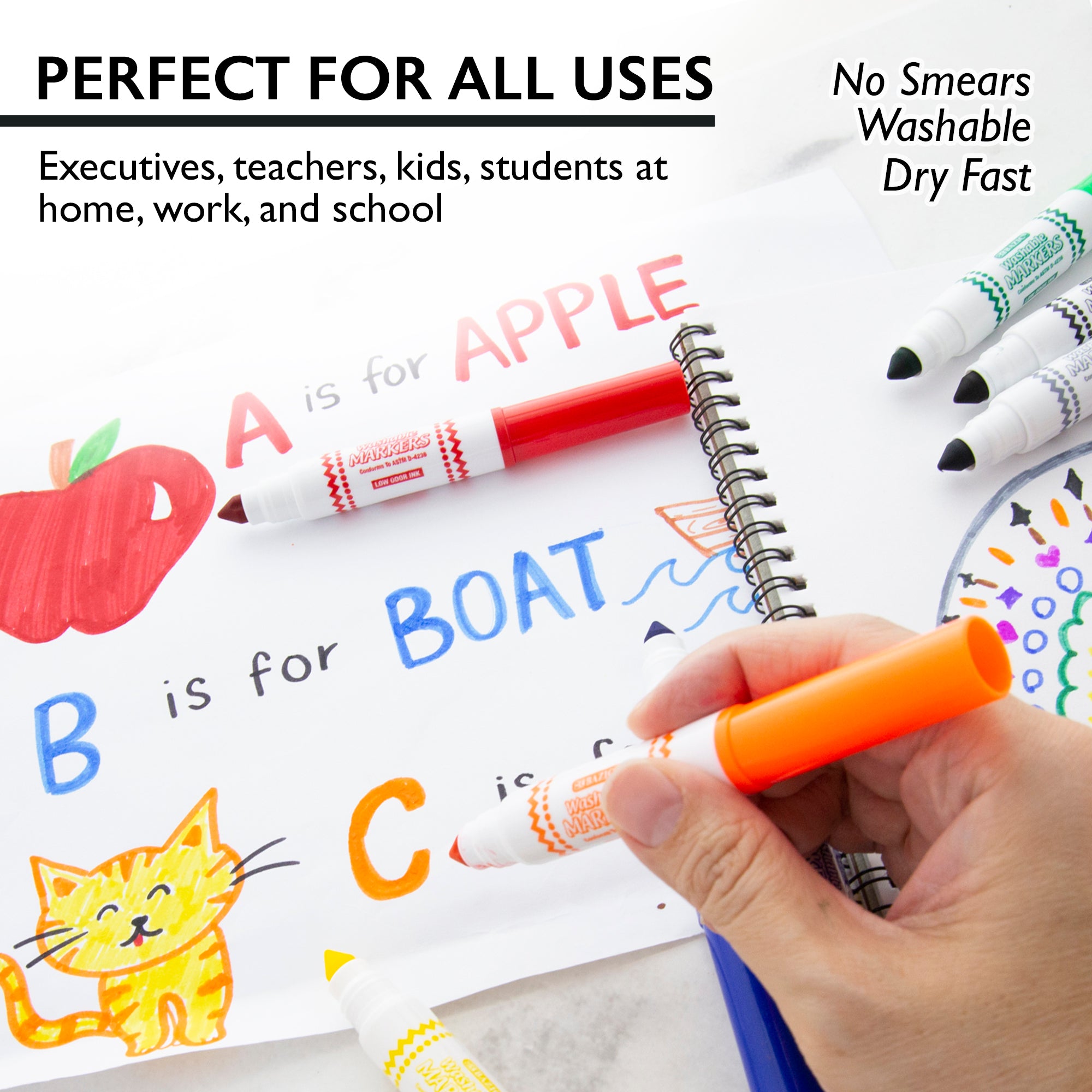 Washable Markers, Mini Broad Line, 10 Colors
