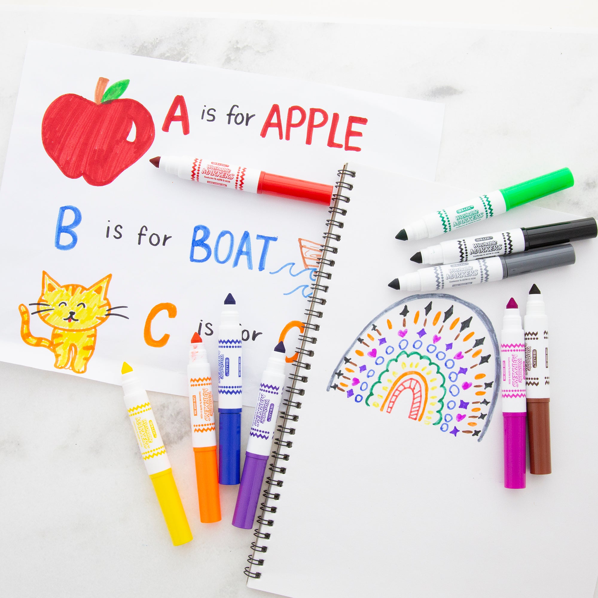 Washable Markers, Mini Broad Line, 10 Colors