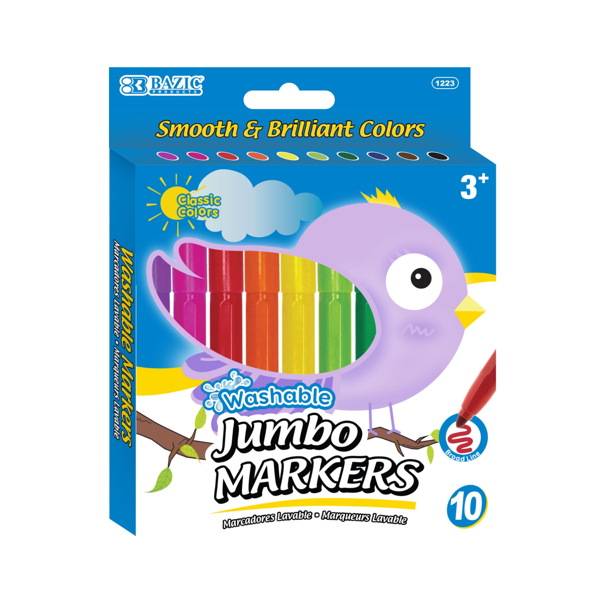 Washable Markers, 10 Count, Jumbo Broad Line, Classic Colors
