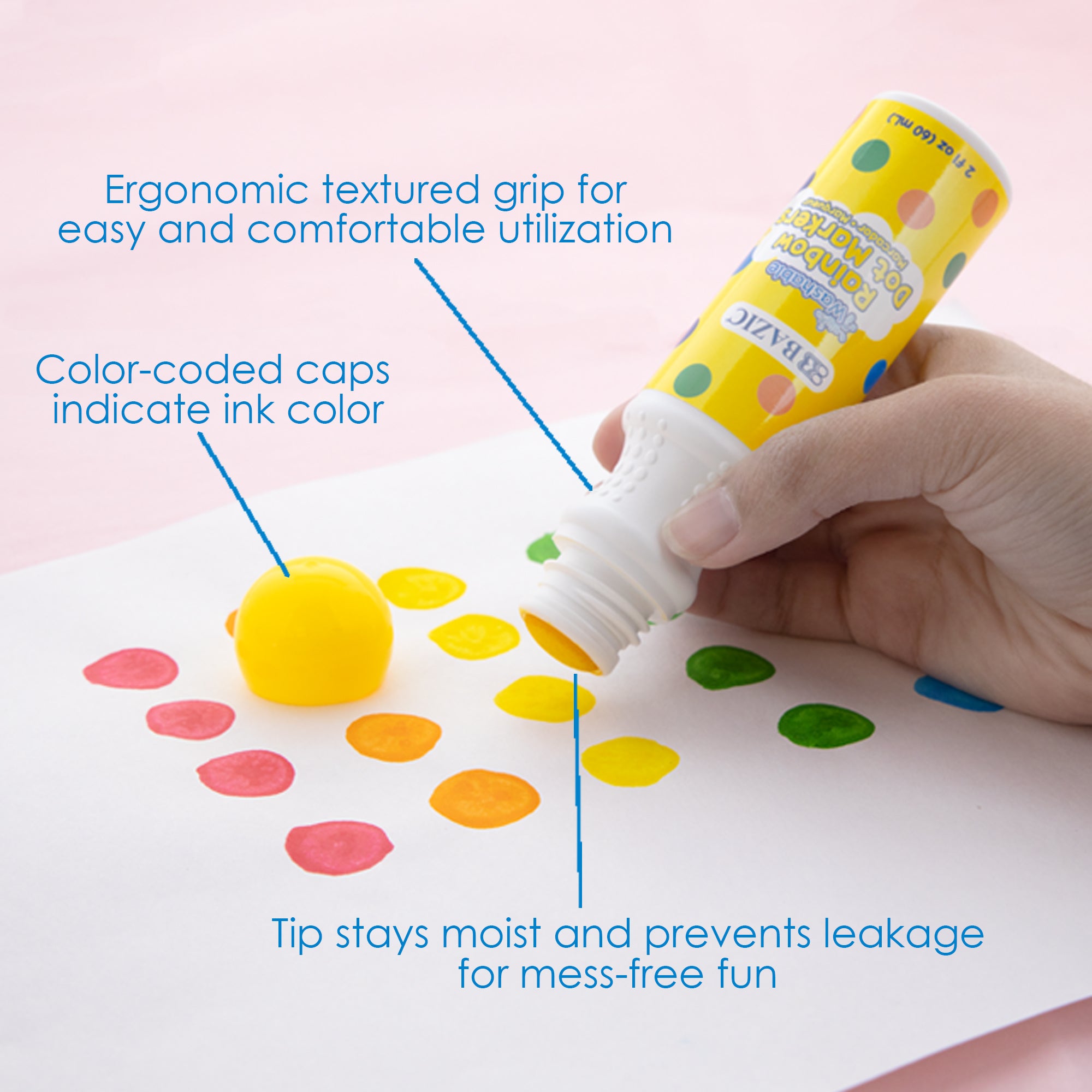 Dot Markers, Washable Rainbow, 6 Colors, 2 fl oz Each