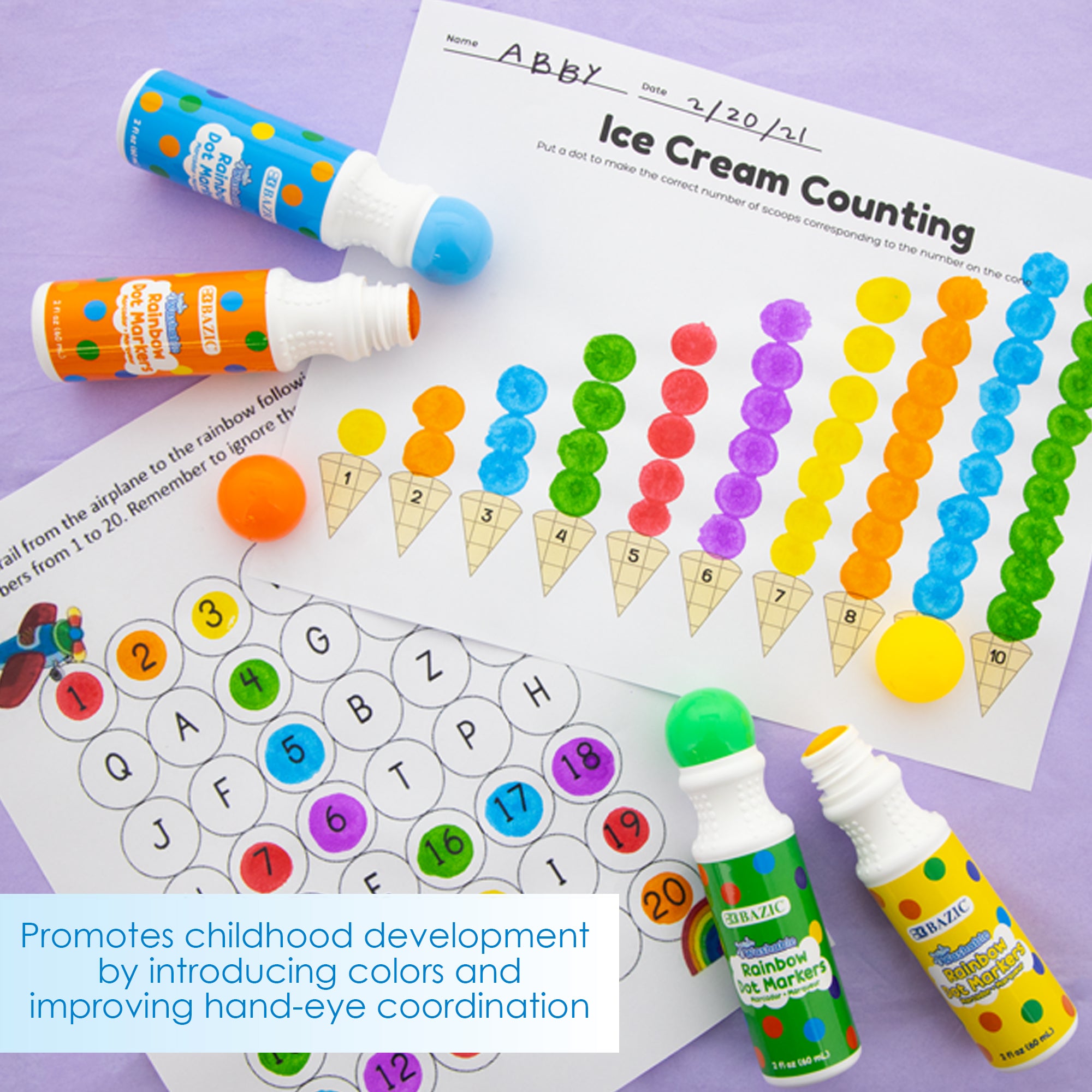 Dot Markers, Washable Rainbow, 6 Colors, 2 fl oz Each