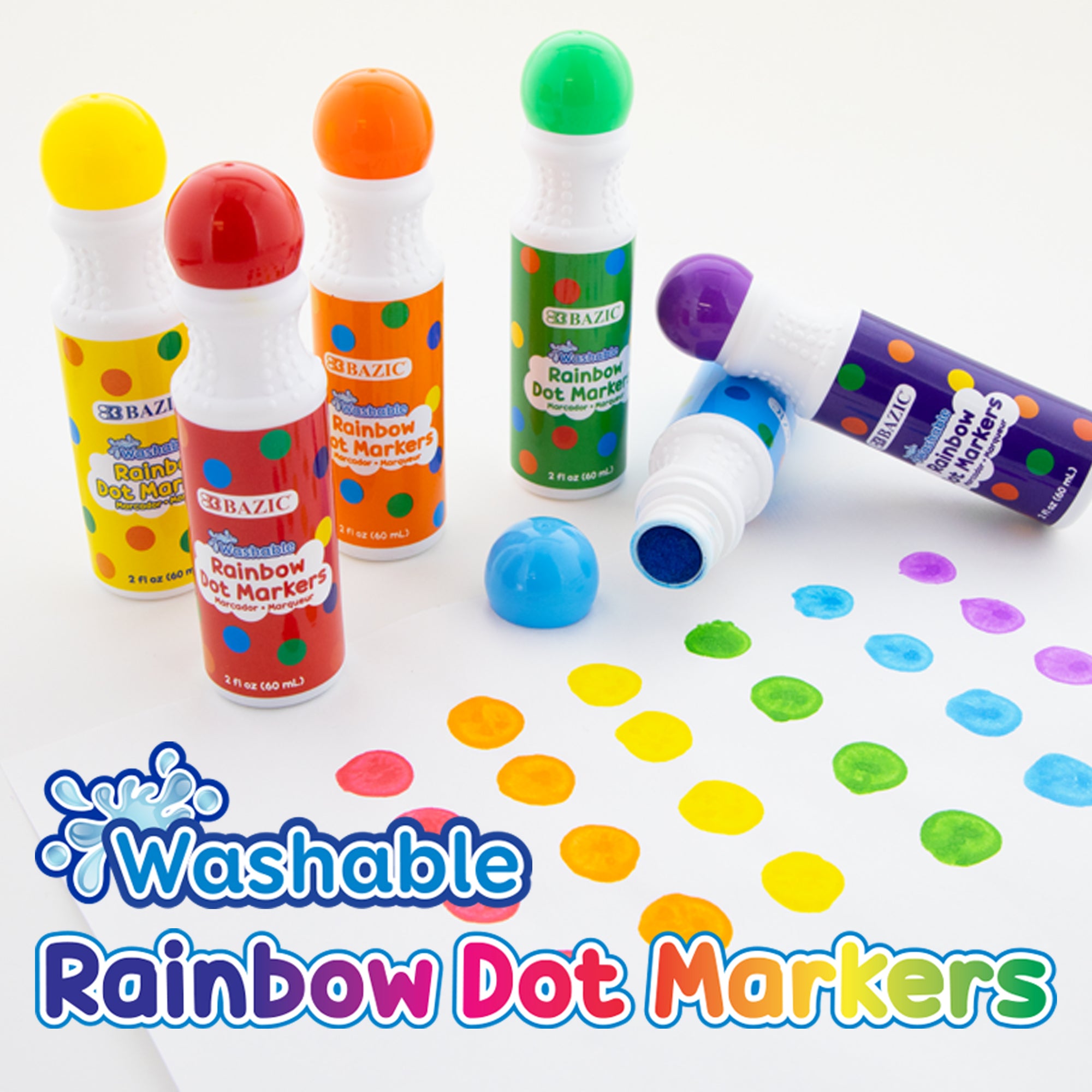 Dot Markers, Washable Rainbow, 6 Colors, 2 fl oz Each