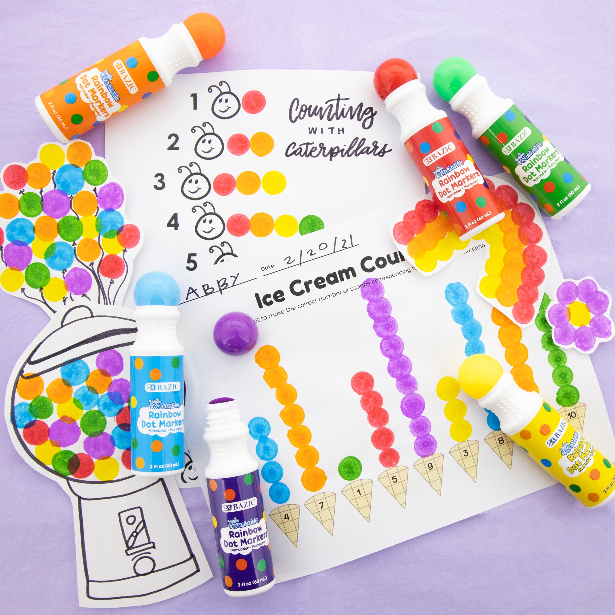 Dot Markers, Washable Rainbow, 6 Colors, 2 fl oz Each