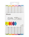 6 Fluorescent Colors Dual Tip Sketch Markers