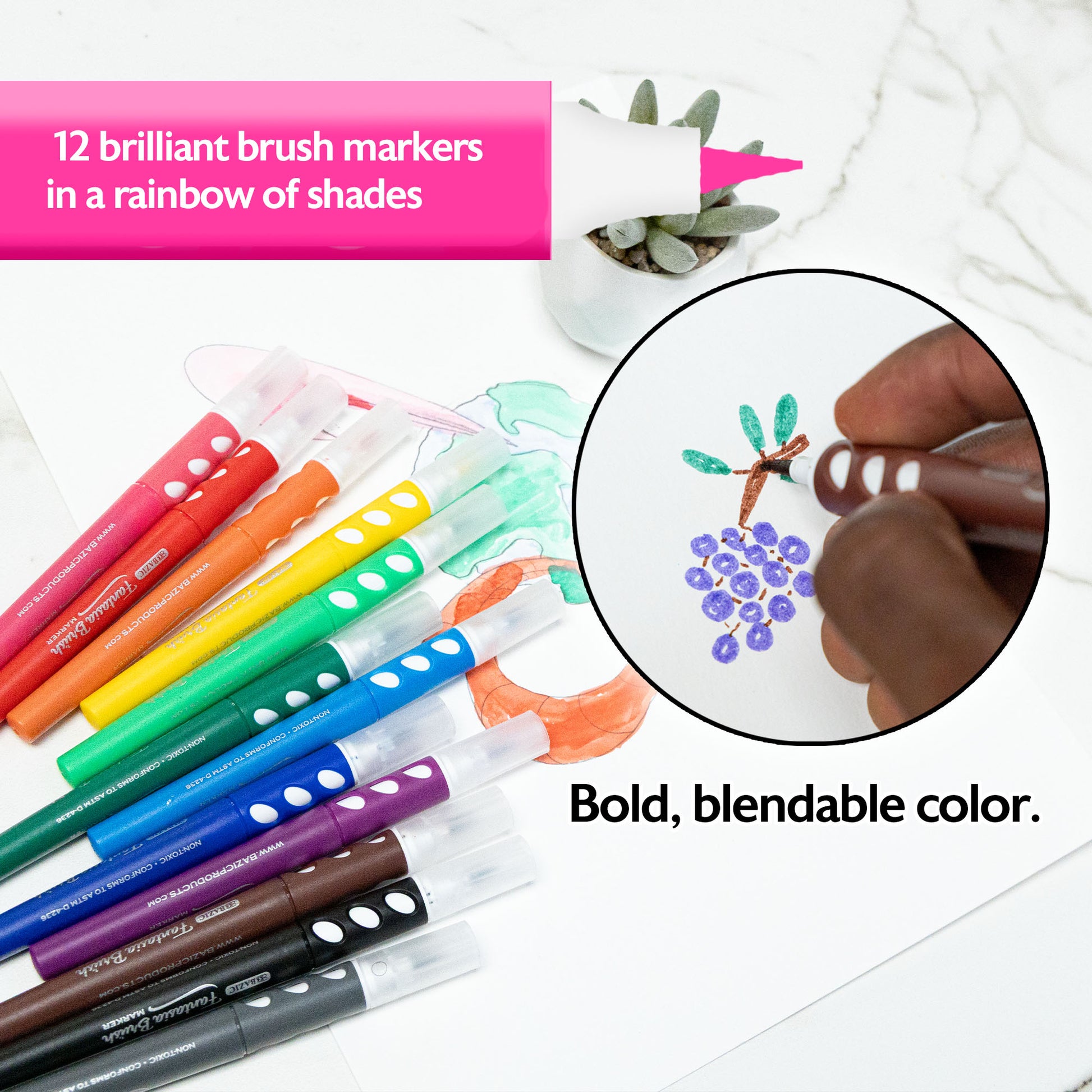 Fantasia 12 Colors Washable Brush Markers