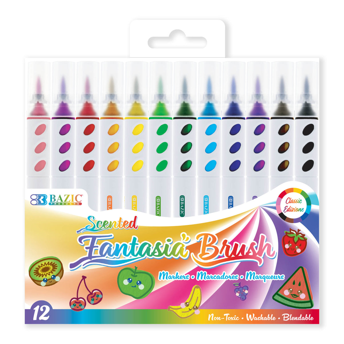 BAZIC Fantasia Washable Scented Brush Markers, 12 Colors