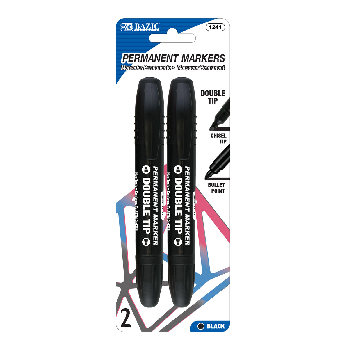 BAZIC Black Double-Tip Permanent Markers, Fine and Chisel