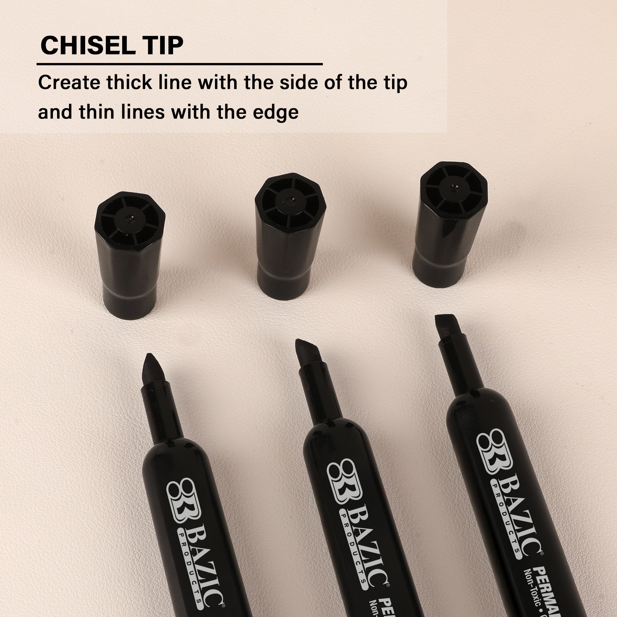 Black Chisel Tip Desk Style Permanent Markers (3/Pack)