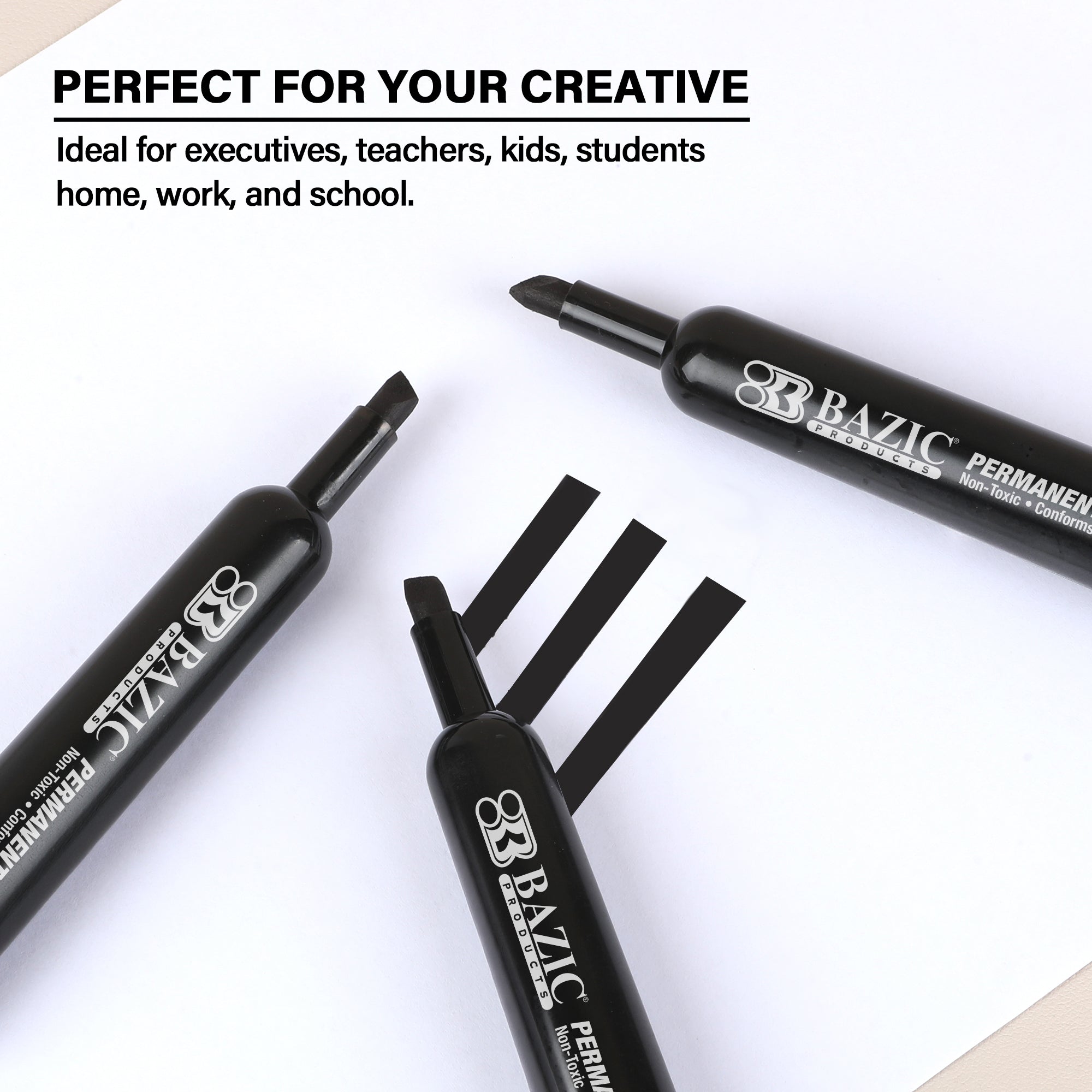 Black Chisel Tip Desk Style Permanent Markers (3/Pack)