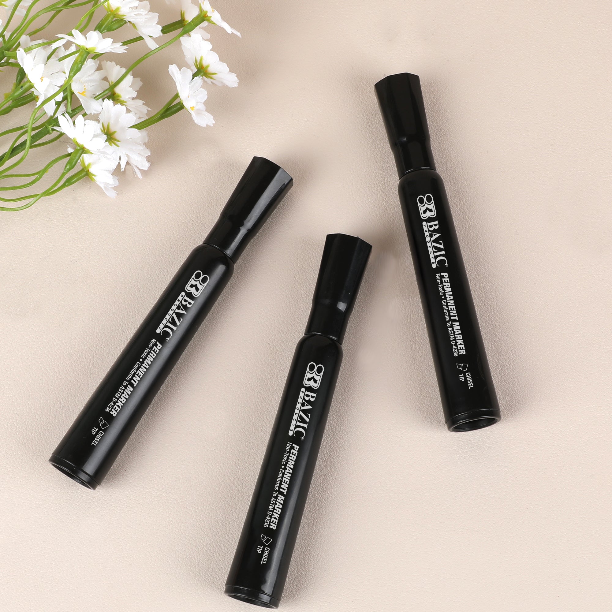Black Chisel Tip Desk Style Permanent Markers (3/Pack)