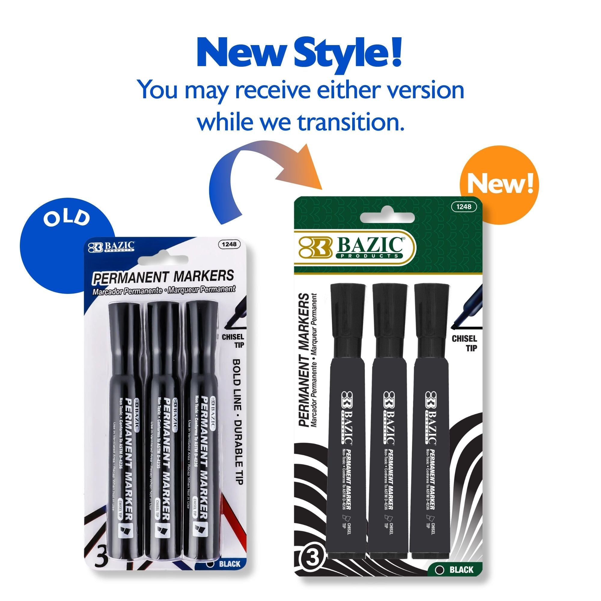 Black Permanent Markers, Chisel Tip, 3 Count