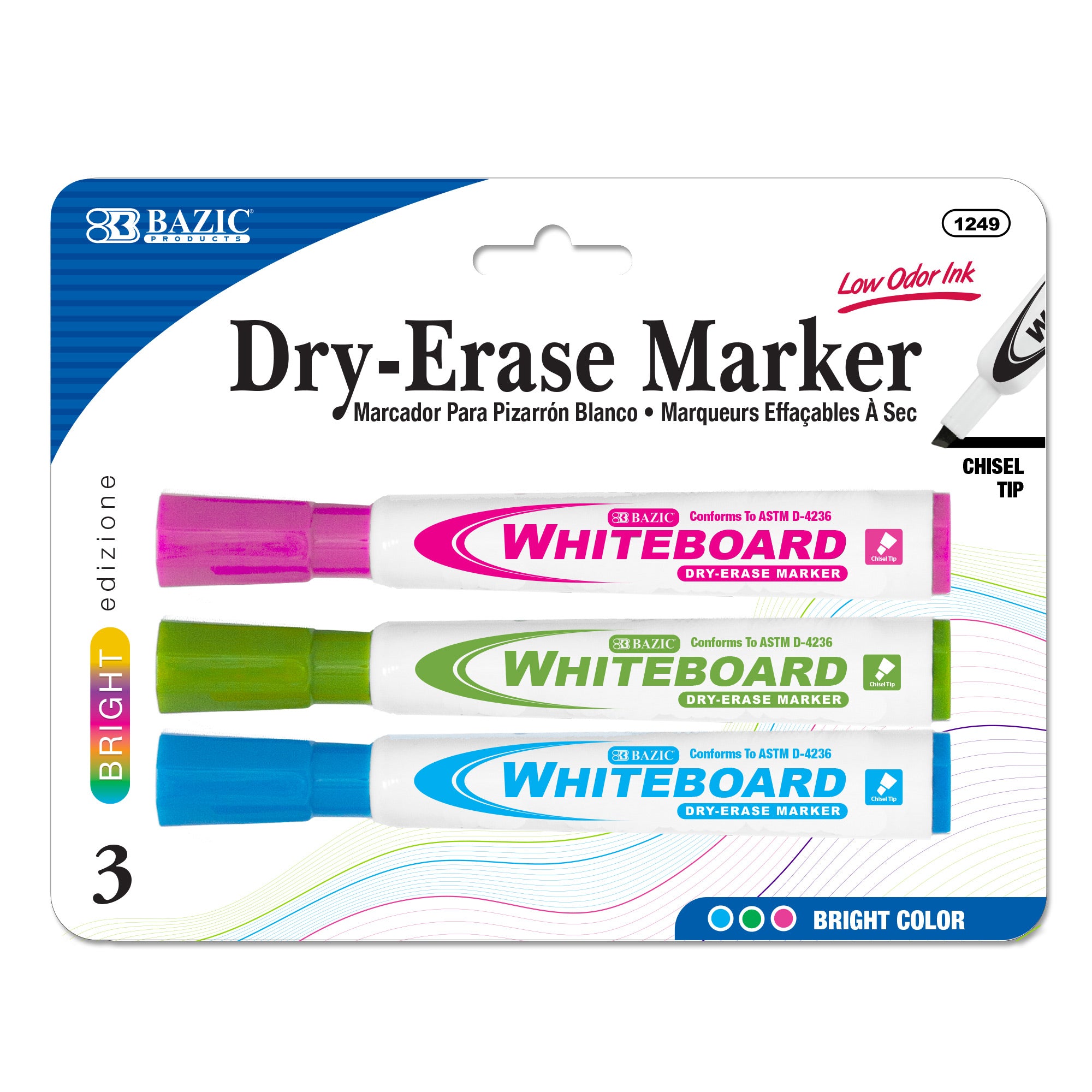 Bright Dry Erase Markers, Chisel Tip, 3 Count