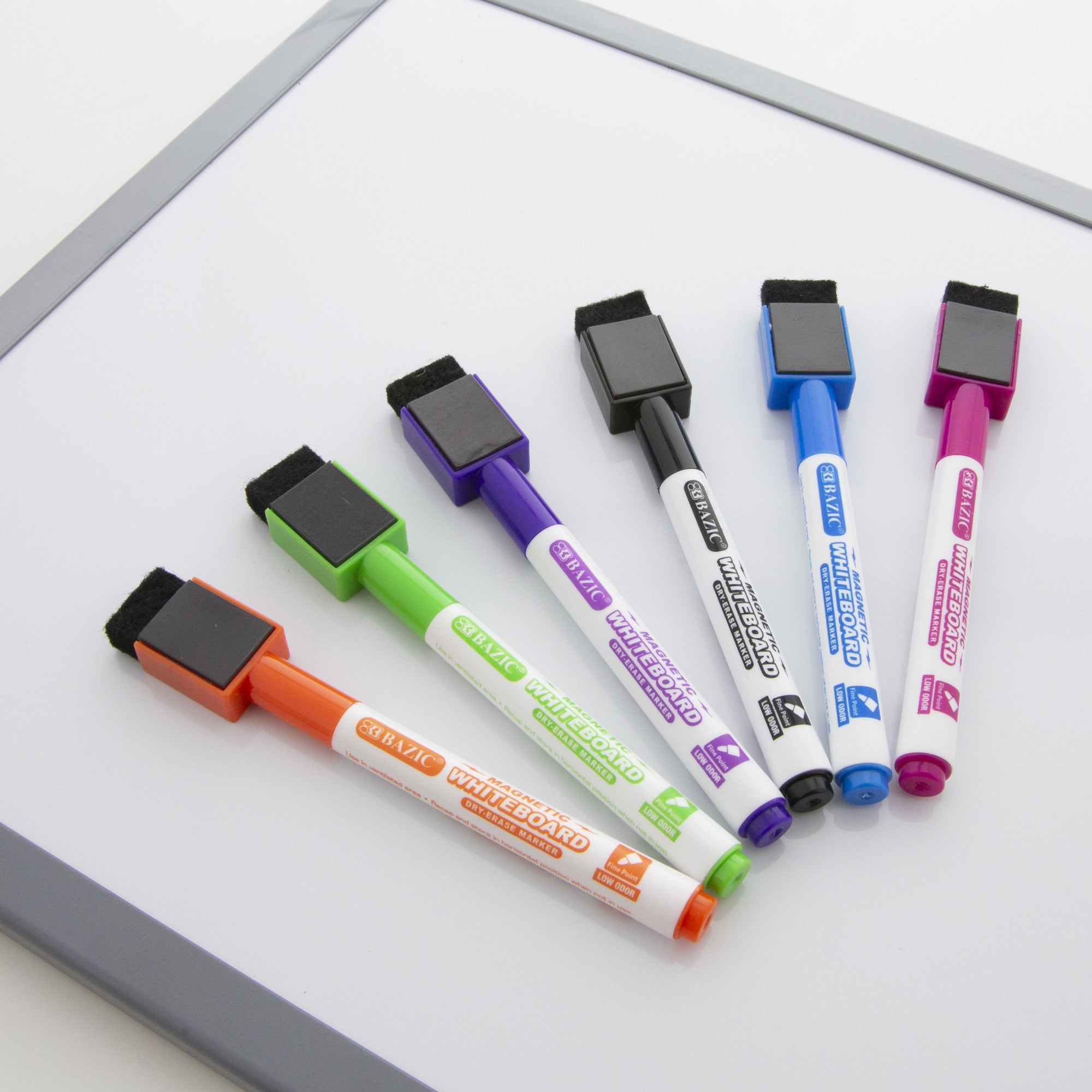 Dry Erase Markers, Fine Tip, Magnetic, 6-Count