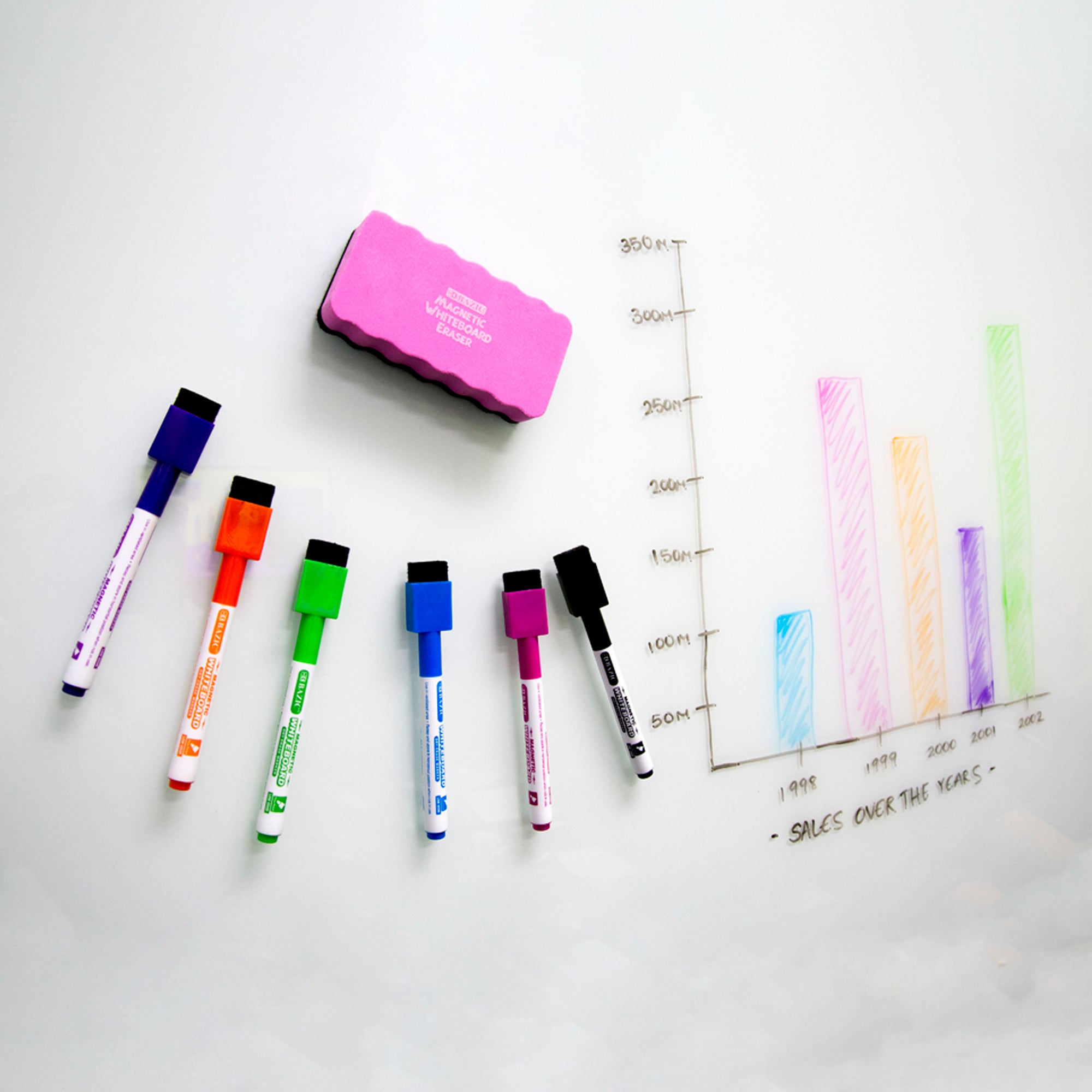 Dry Erase Markers, Fine Tip, Magnetic, 6-Count