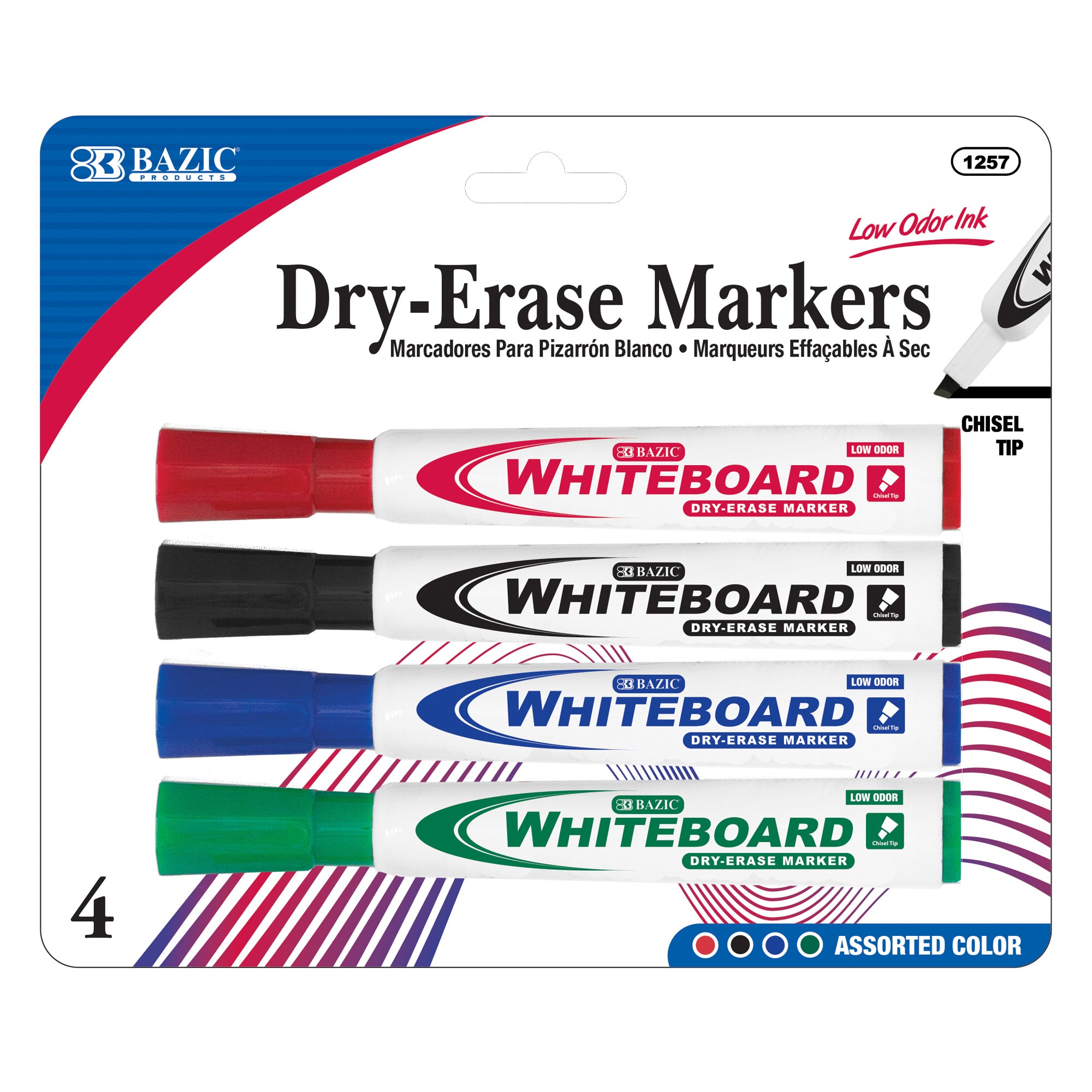 Assorted Dry Erase Markers, Chisel Tip, 4 Count