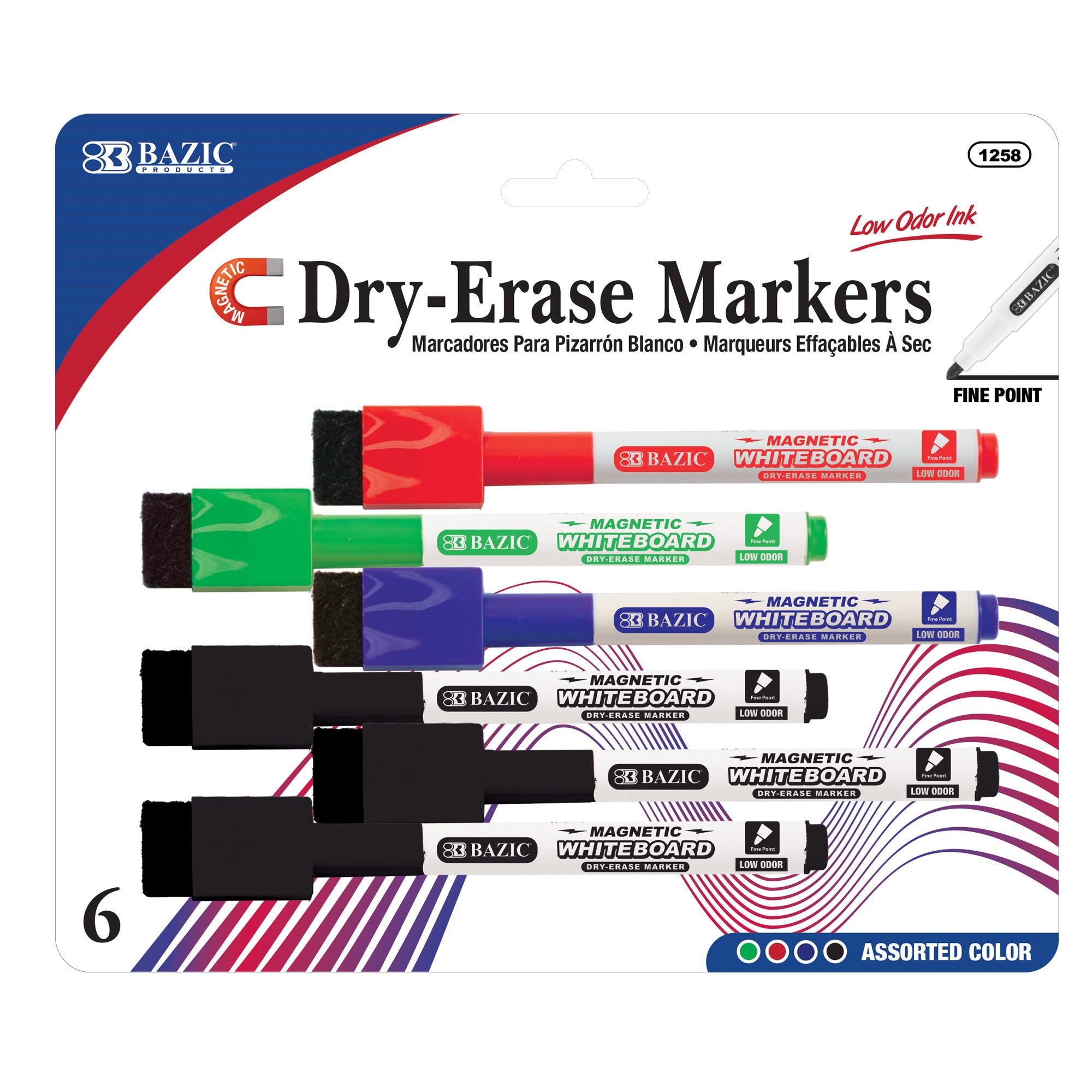 Assorted Dry Erase Markers, Fine Tip, 6 Count