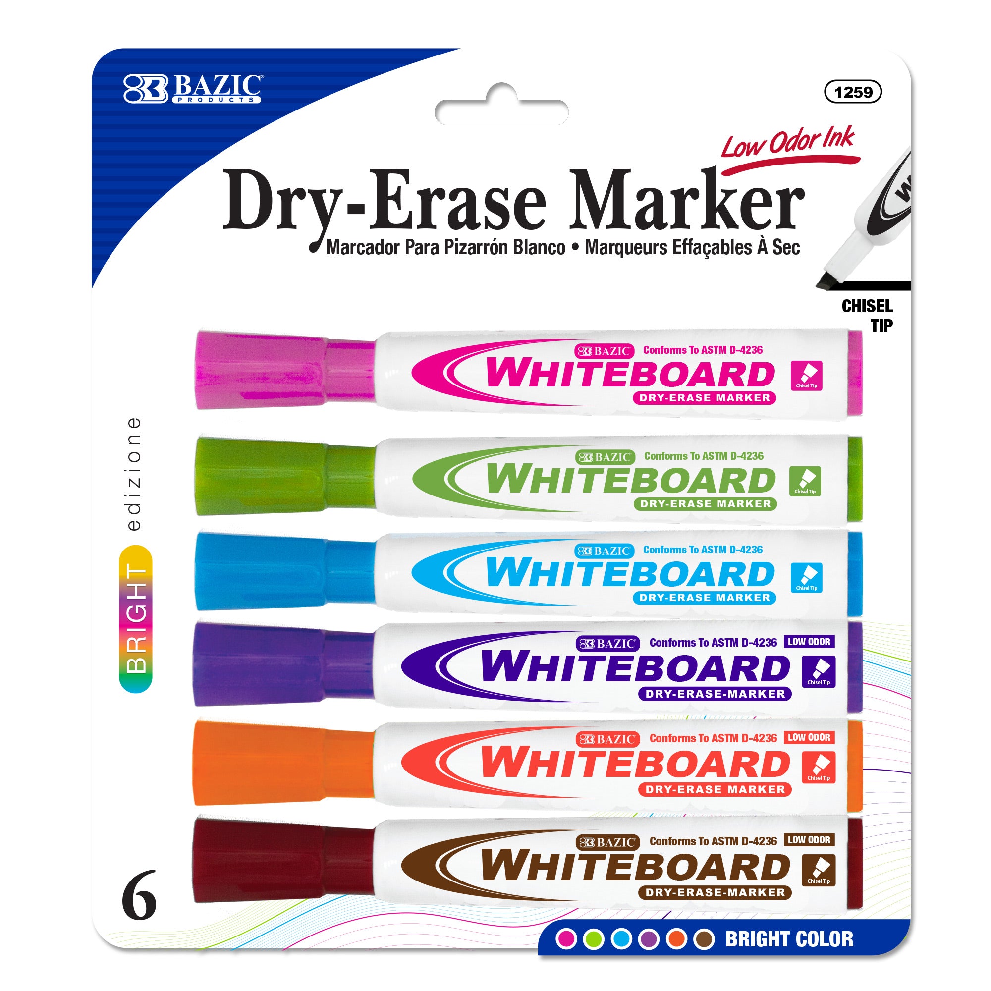 Dry Erase Markers, Chisel Tip, Low Odor, 6 Count