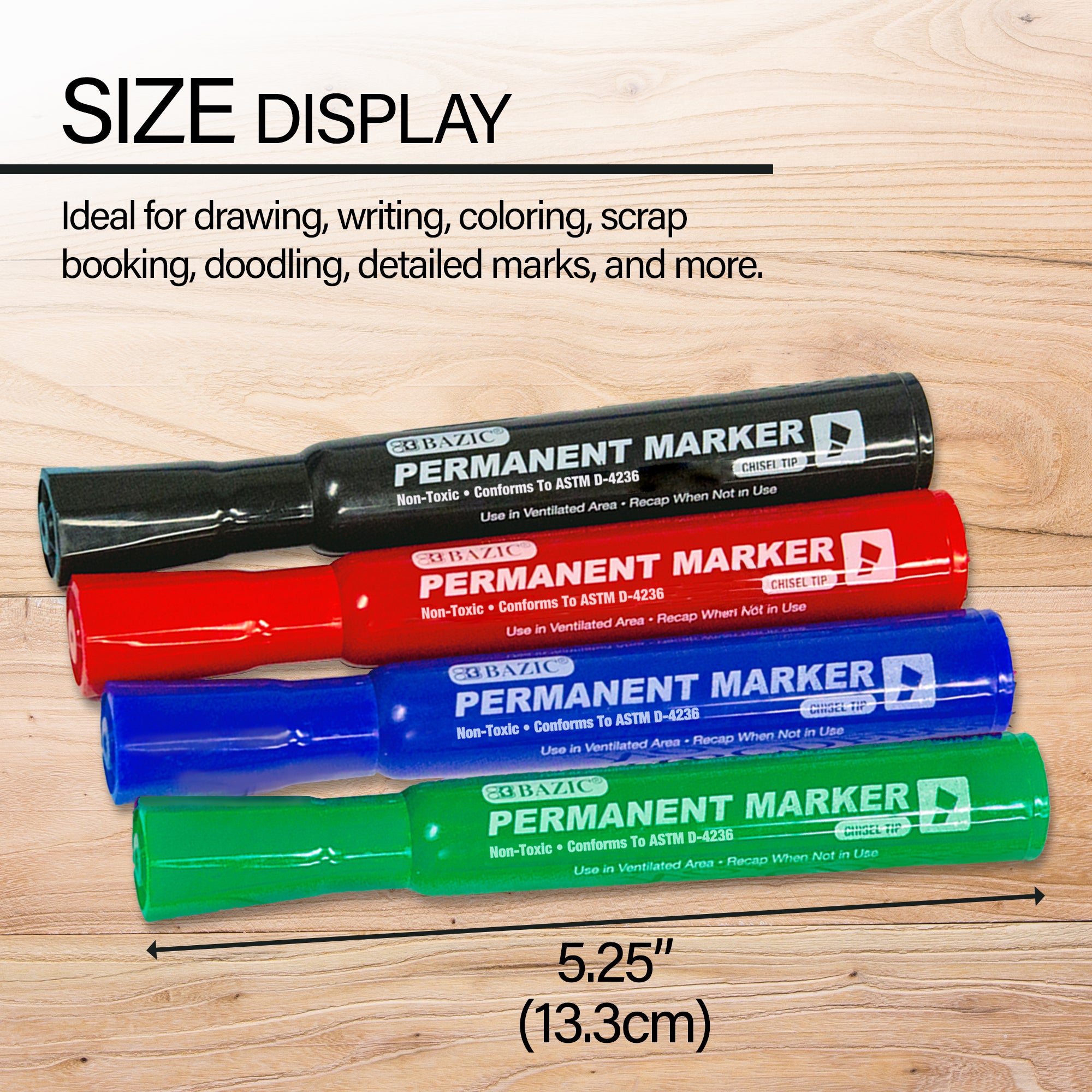 Assorted Colors Chisel Tip Desk Style Permanent Markers (4/Pack)