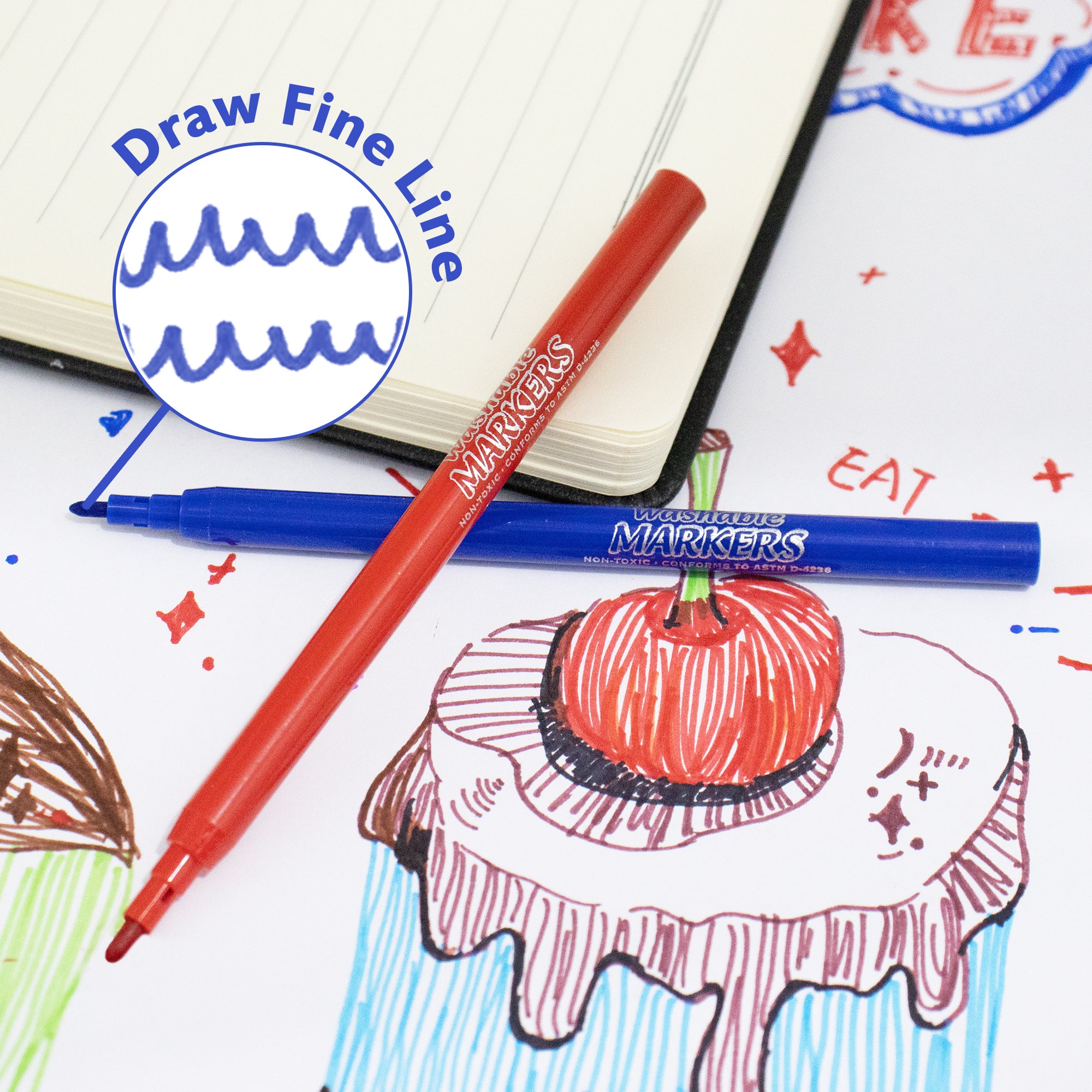 10 Colors Washable Markers, Fine Tip, for Kids School Art