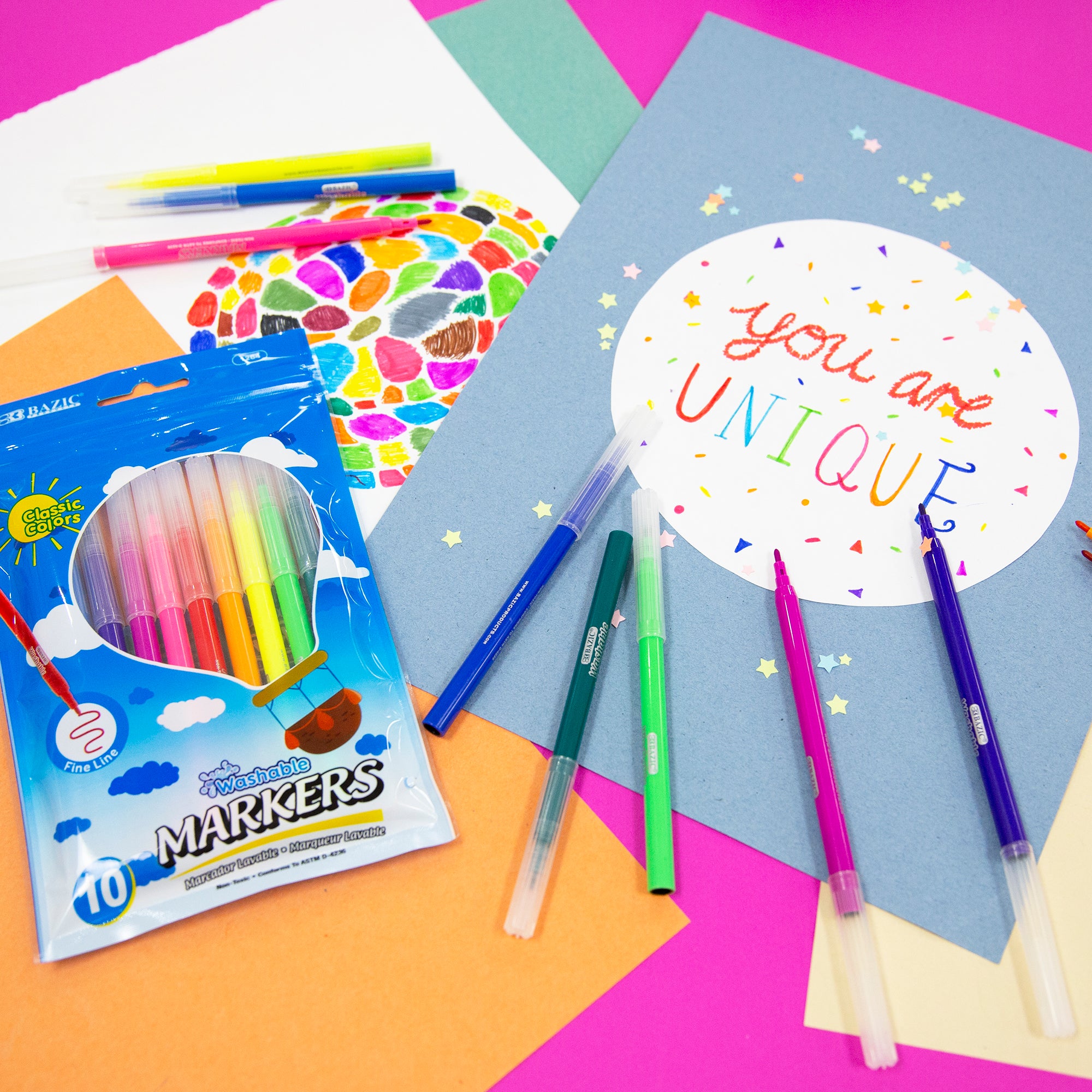 10 Colors Washable Markers, Fine Tip, for Kids School Art