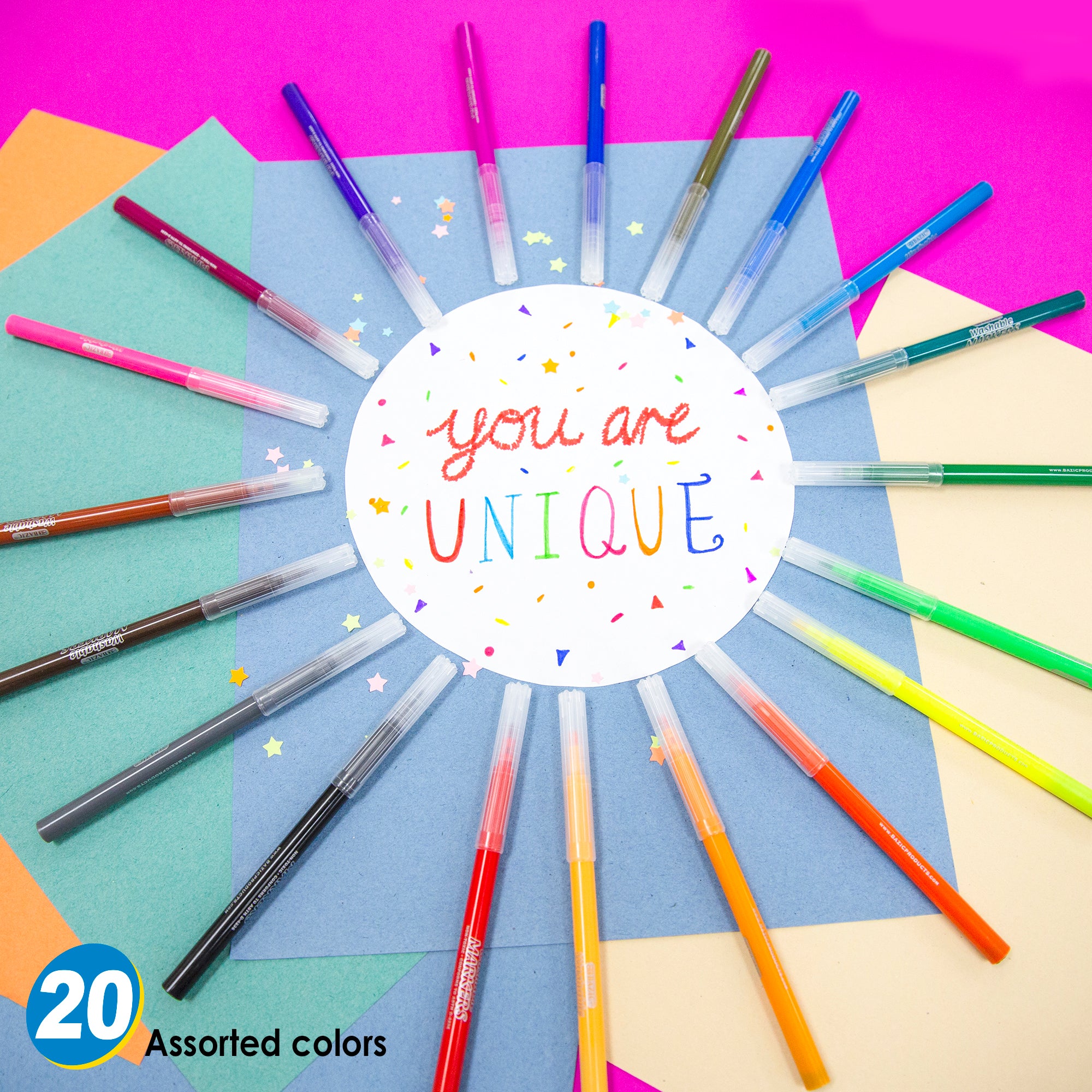 20 Colors Washable Markers, Fine Tip, for Kids School Art