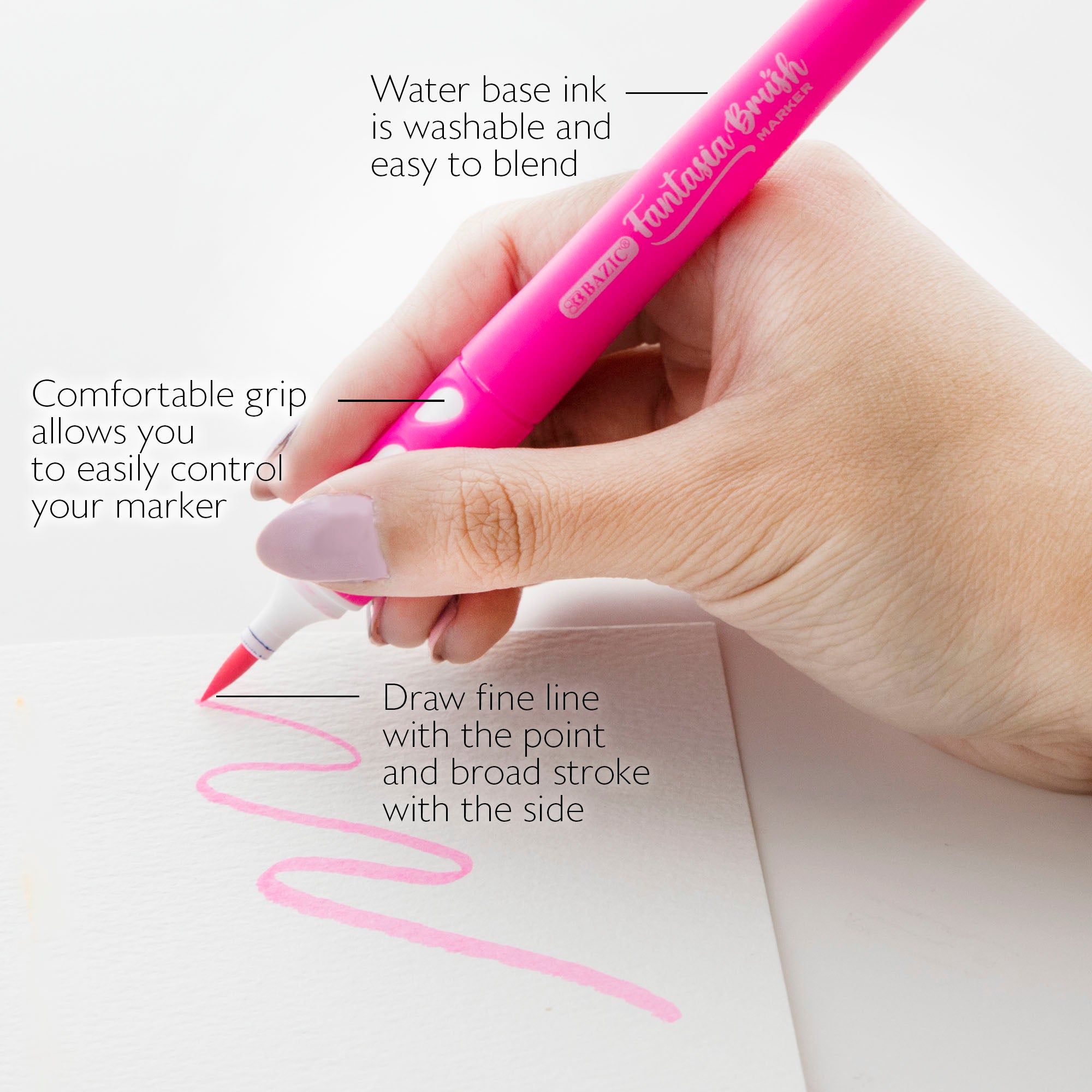 6 Fluorescent Colors Brush Markers
