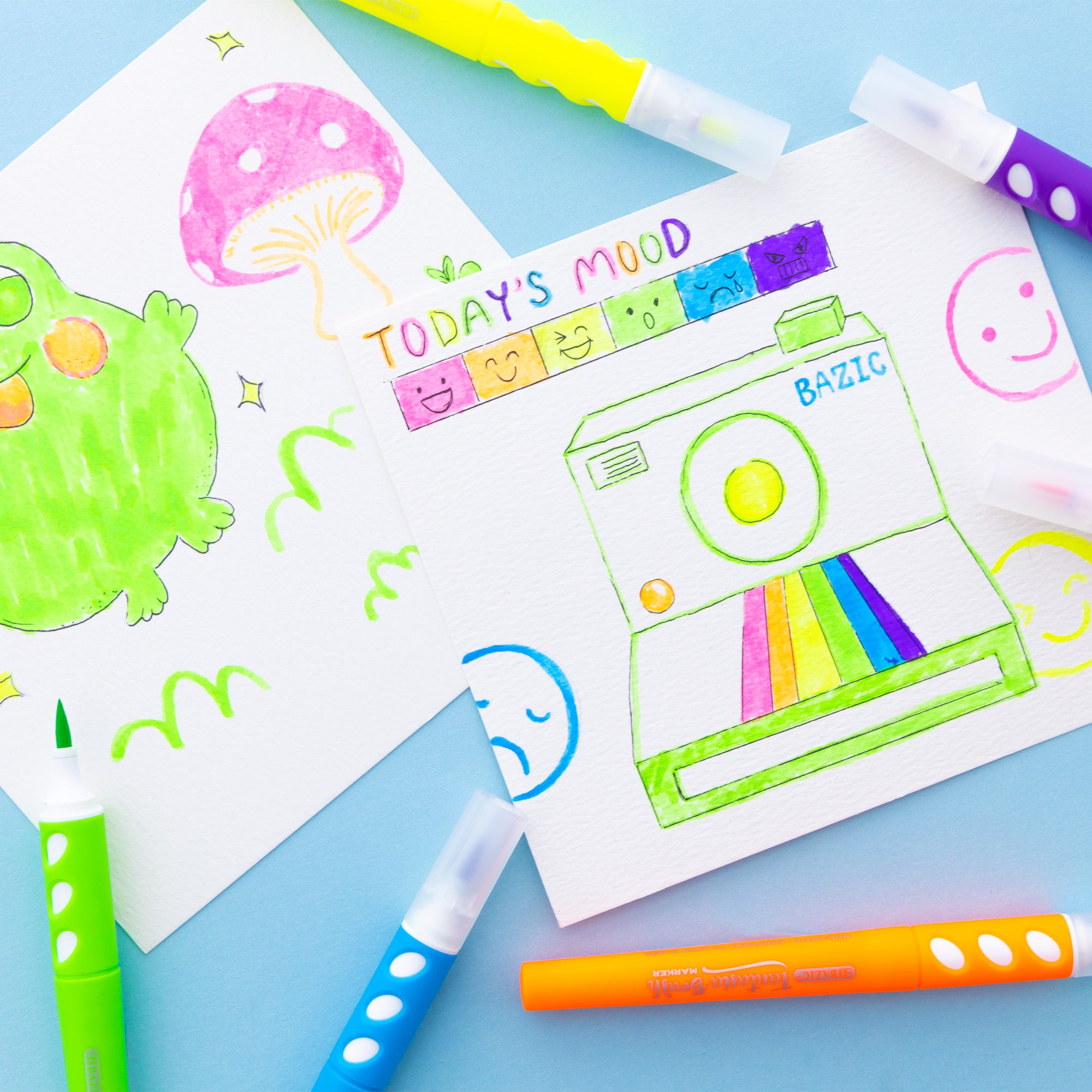 6 Fluorescent Colors Brush Markers