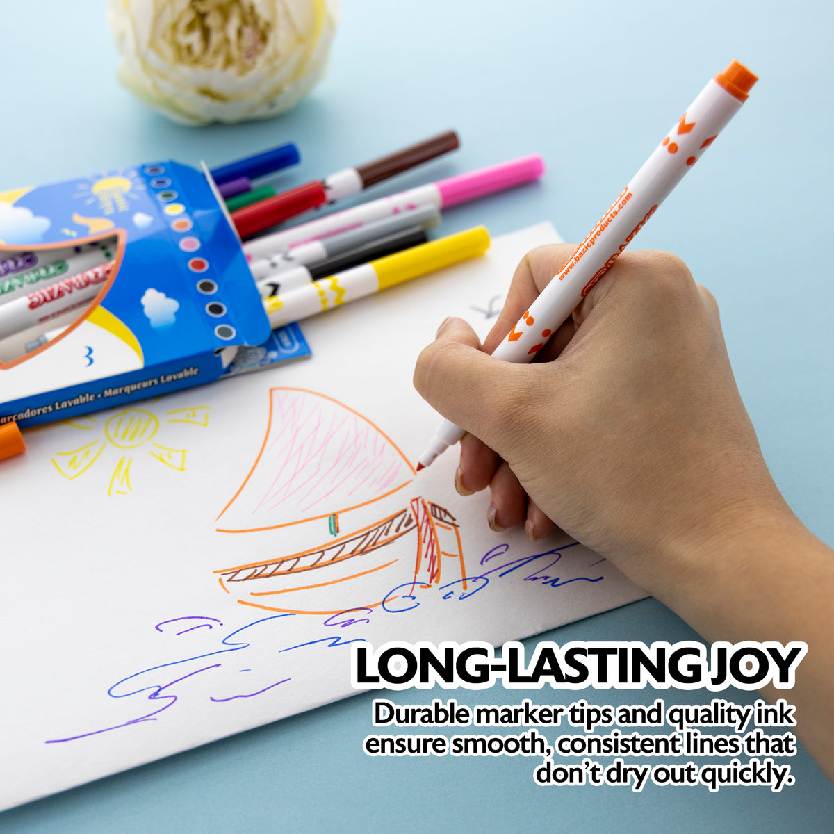 Super Washable Fine Line Markers, 10 Colors, Non-Toxic
