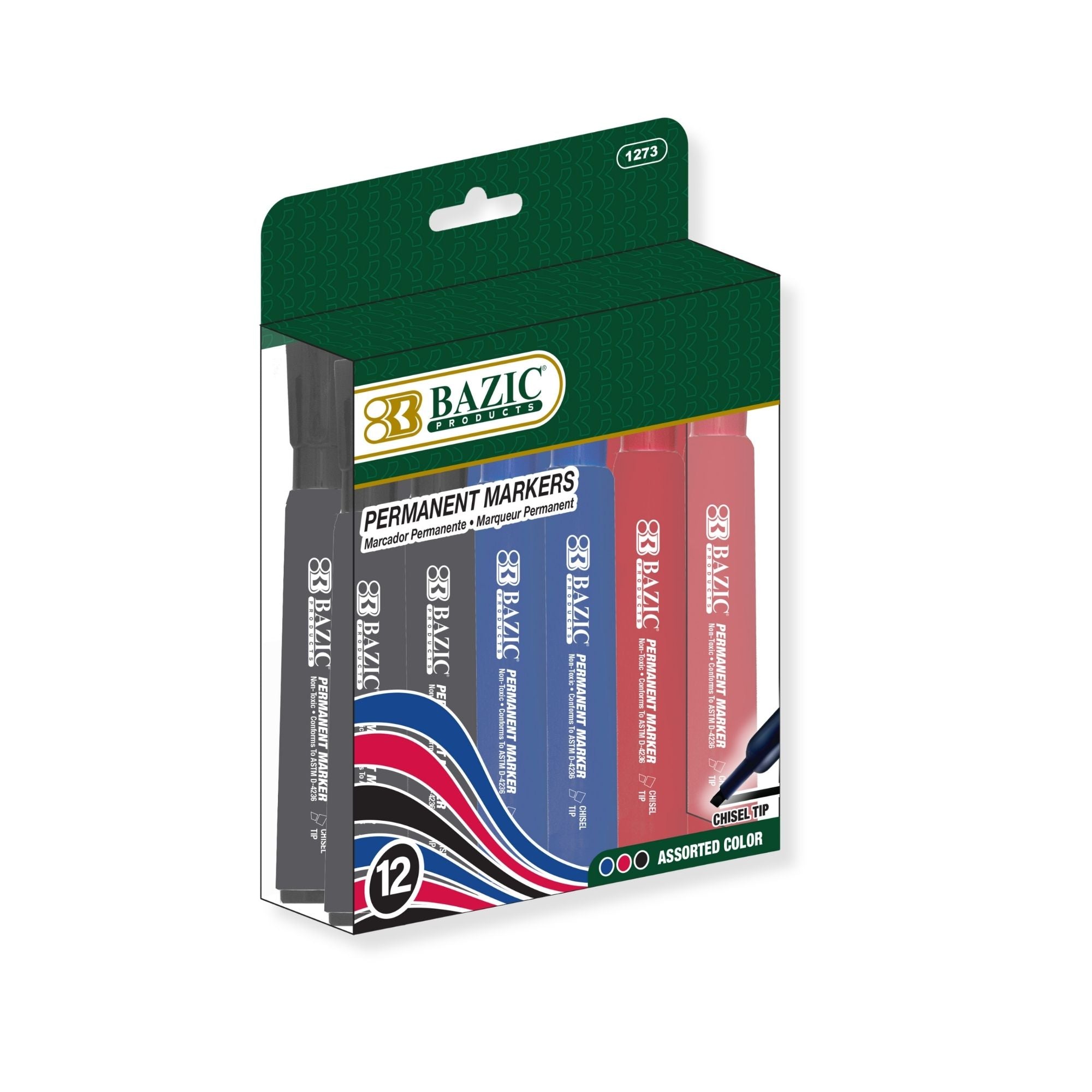 Assorted Colors Chisel Tip Desk Style Permanent Markers (12/Box)