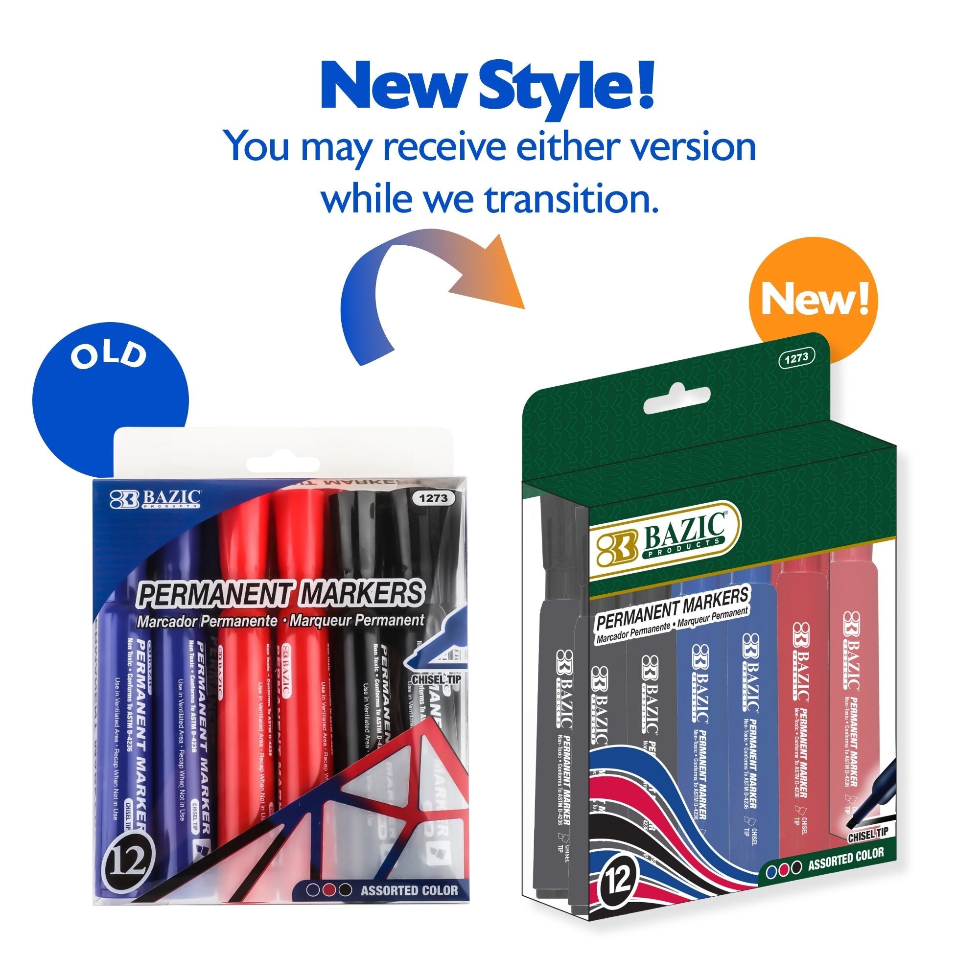 Assorted Colors Chisel Tip Desk Style Permanent Markers (12/Box)