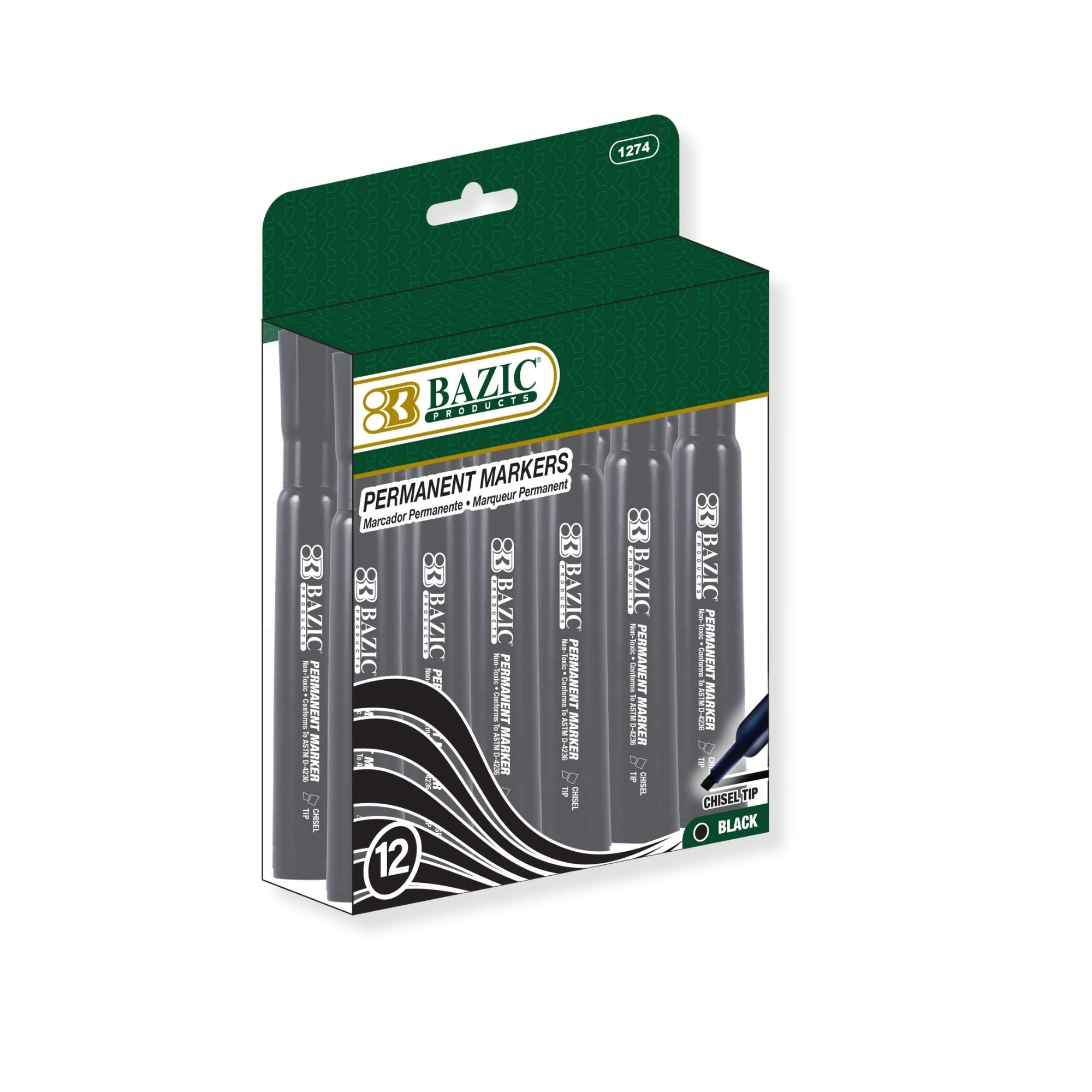 Black Colors Chisel Tip Desk Style Permanent Markers (12/Box)