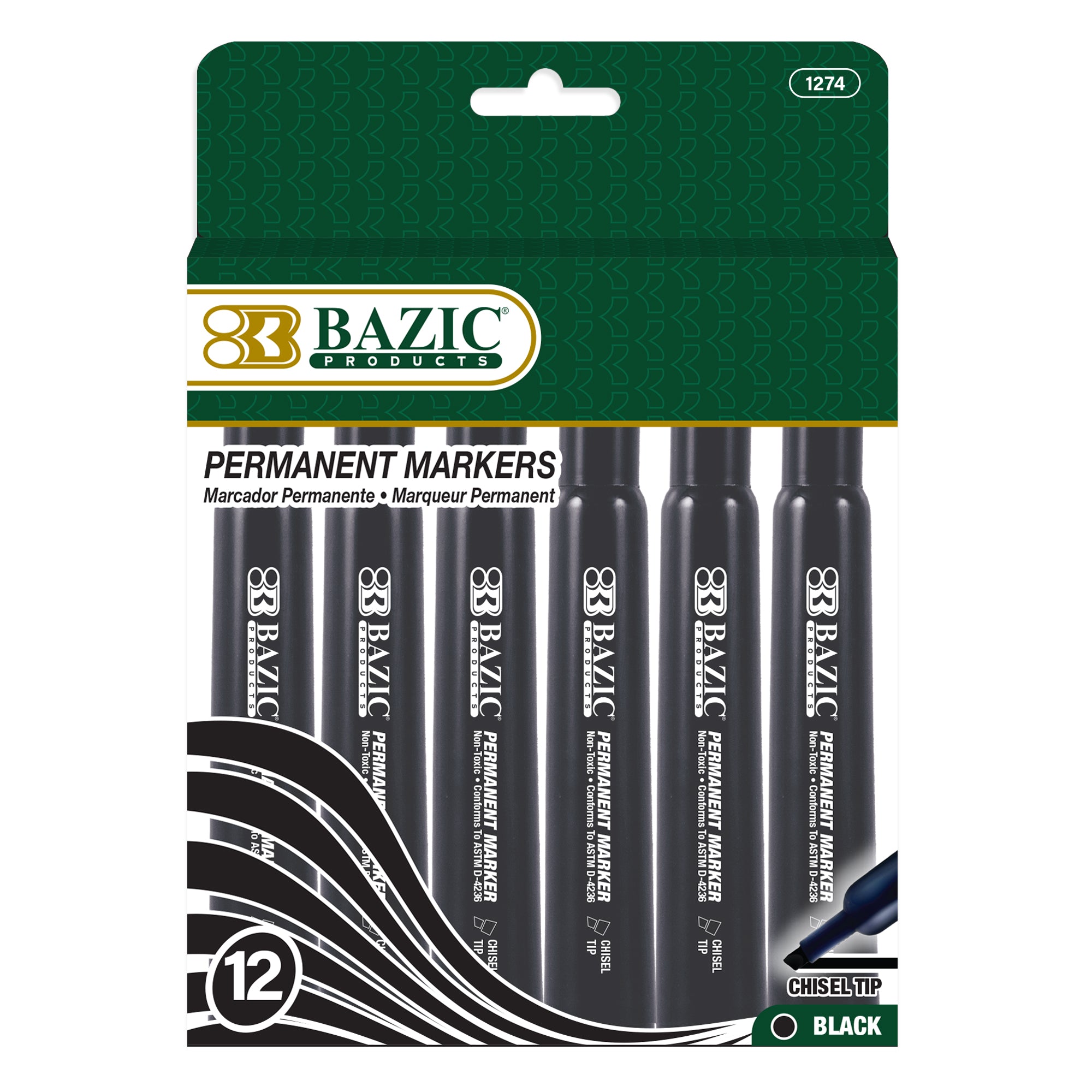 Permanent Markers, Black, Chisel Tip, 12 Count