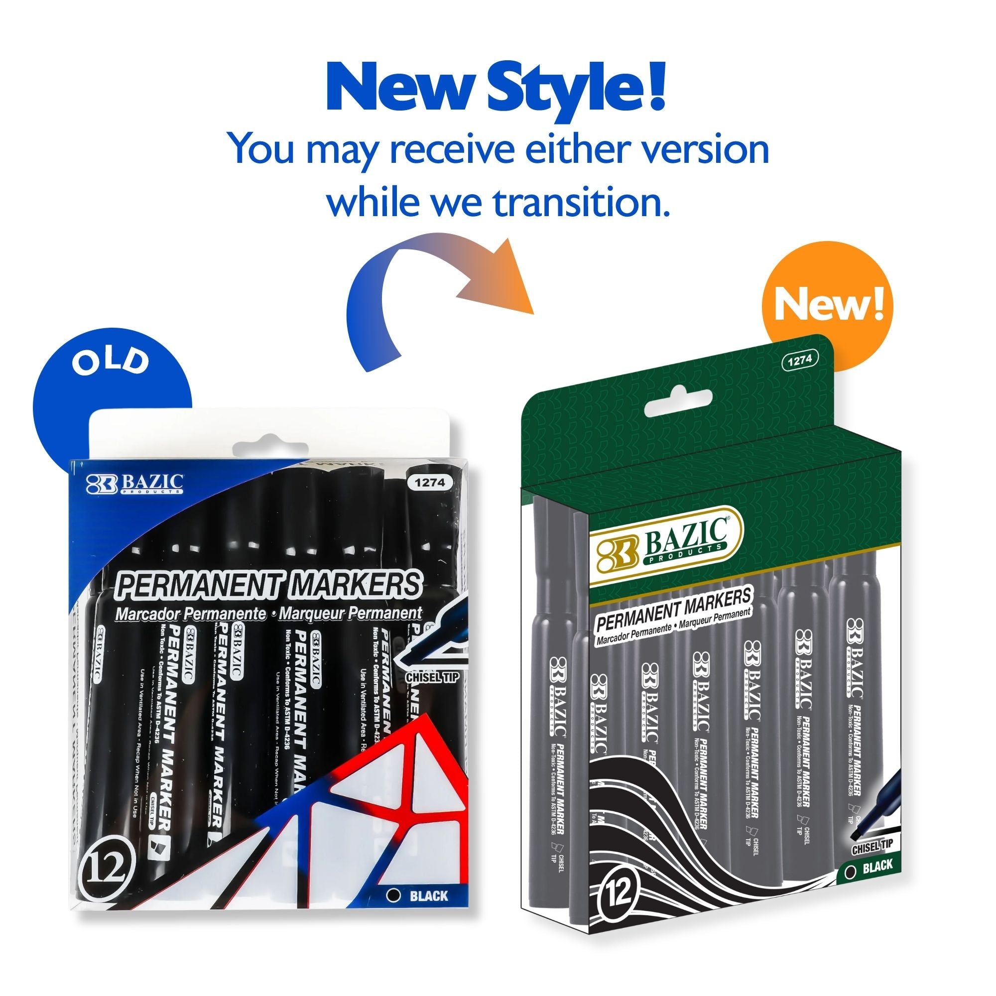 Black Colors Chisel Tip Desk Style Permanent Markers (12/Box)