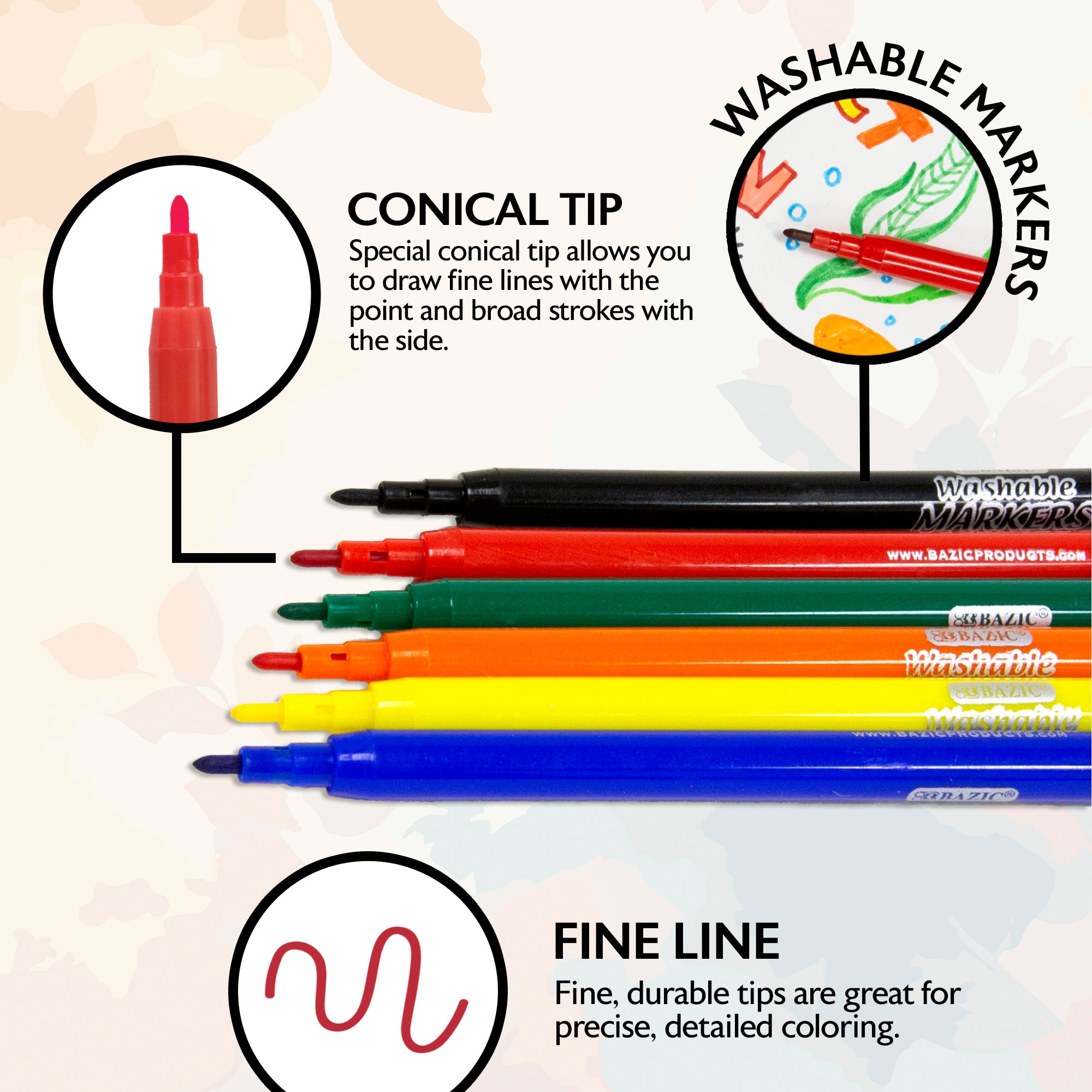 Washable Fine Line Markers, 24 Classic Colors