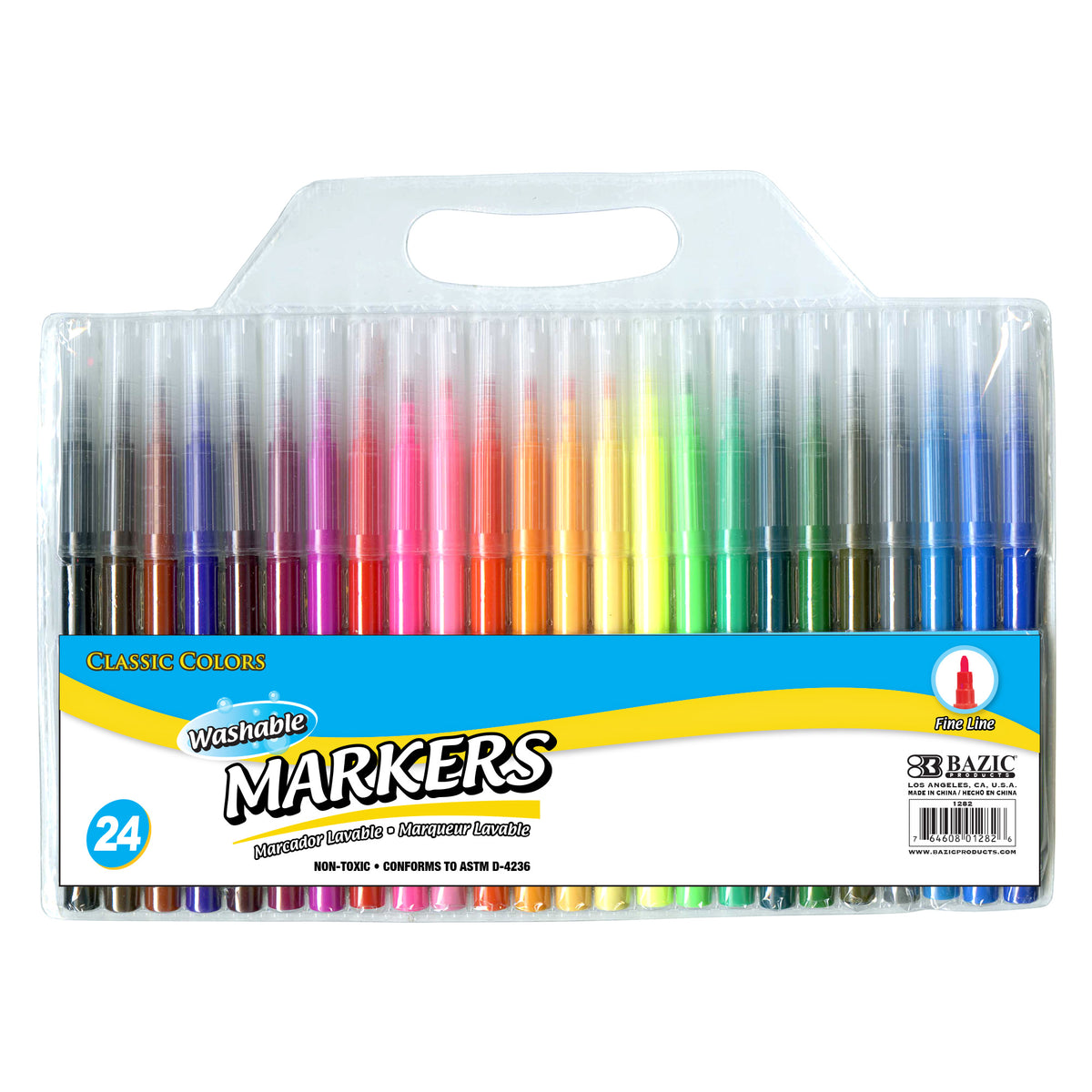 BAZIC Washable Fine Line Markers, 24 Colors, Non-Toxic Coloring