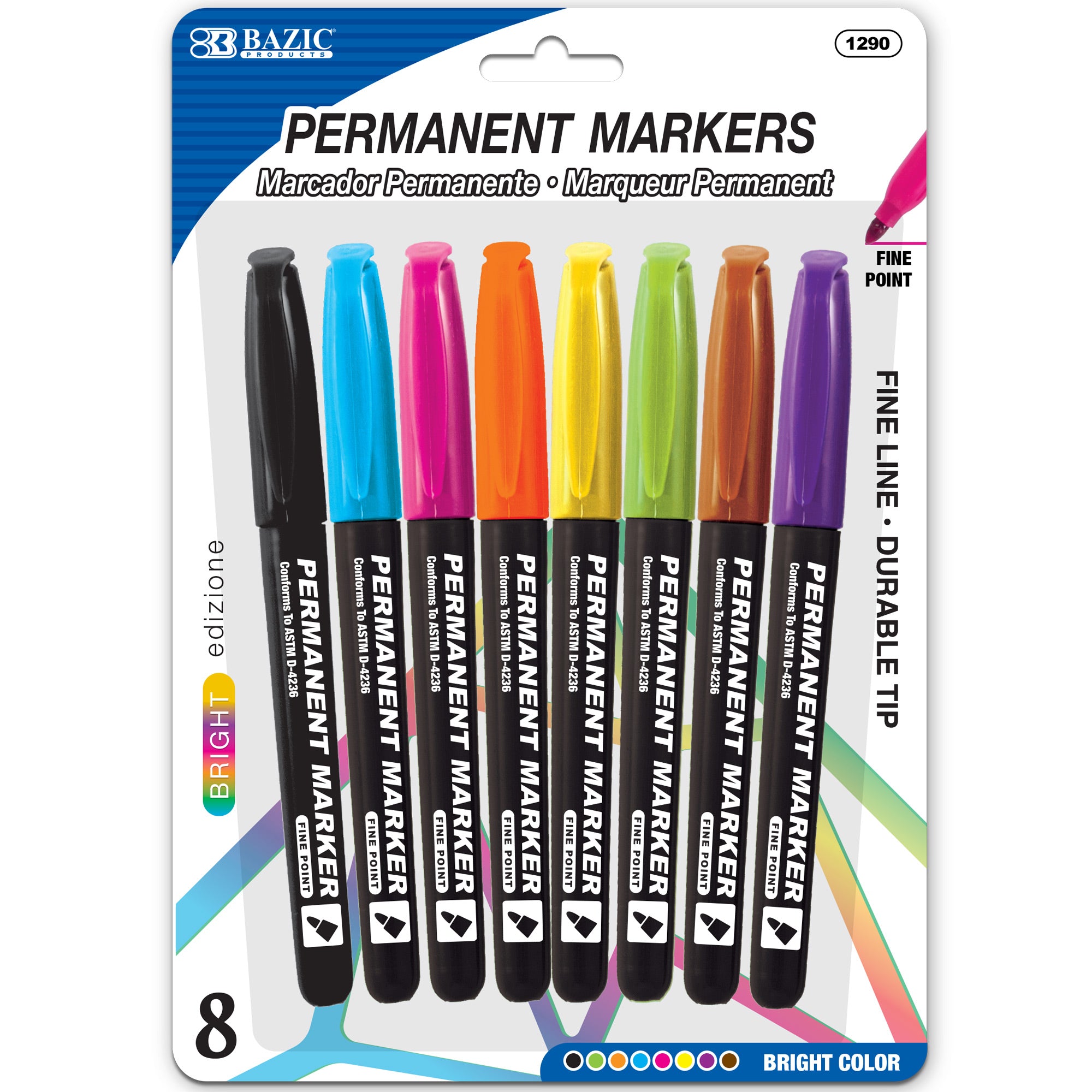 Permanent Markers, Fine Point, Bright Colors, 8 Count